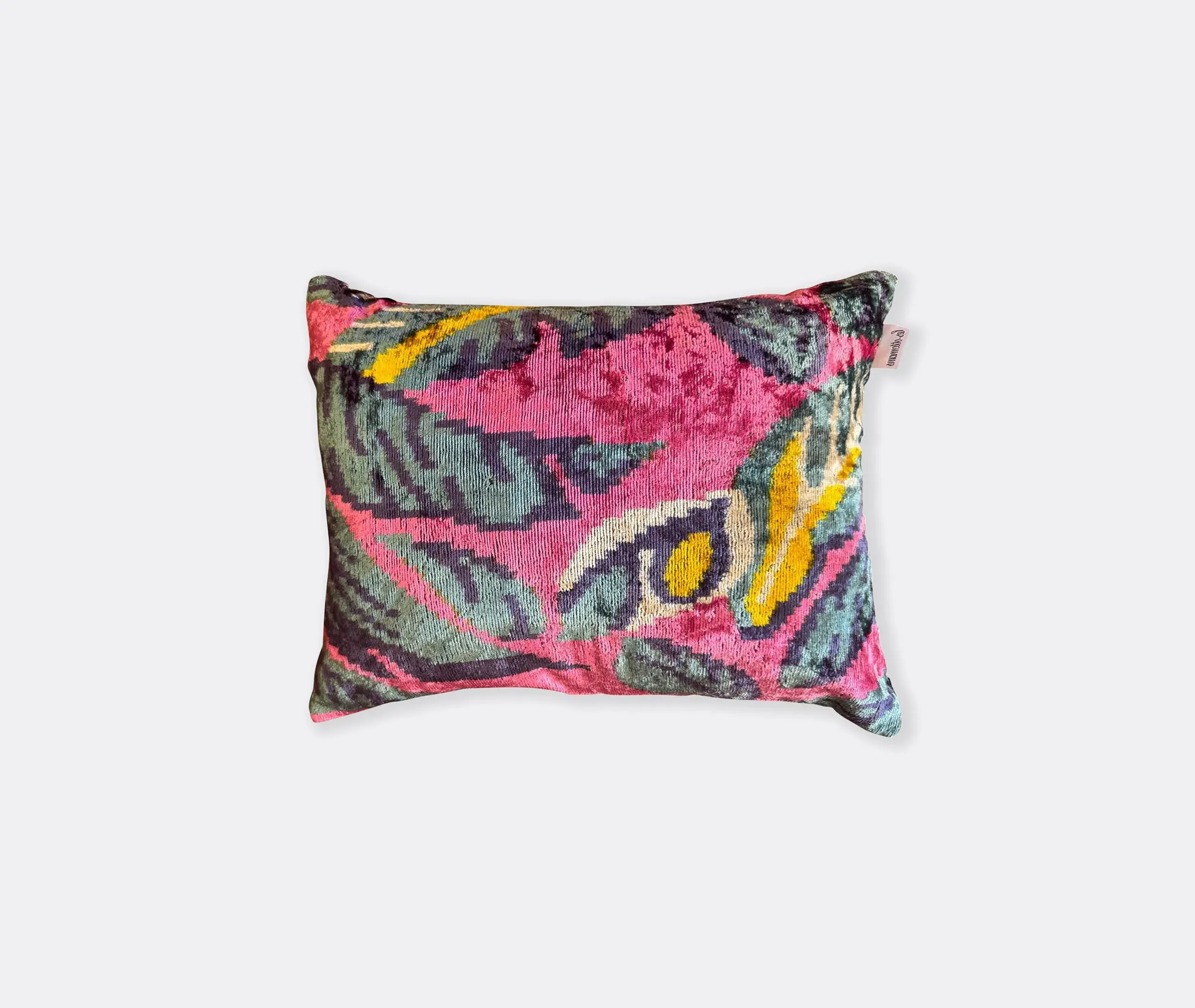 Velvet Cushion with Palm Motifs - Magenta, Silk