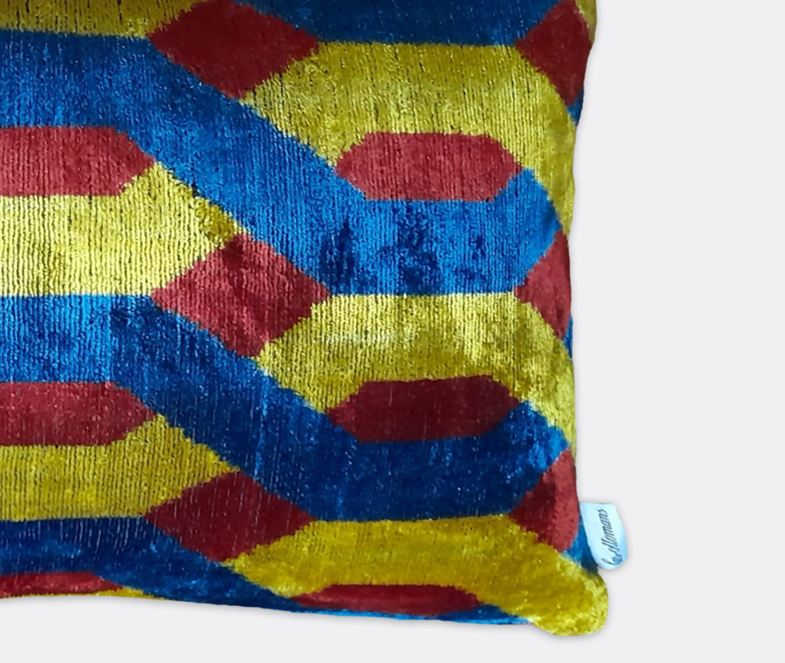 Velvet Cushion - Yellow Blue Red, Silk