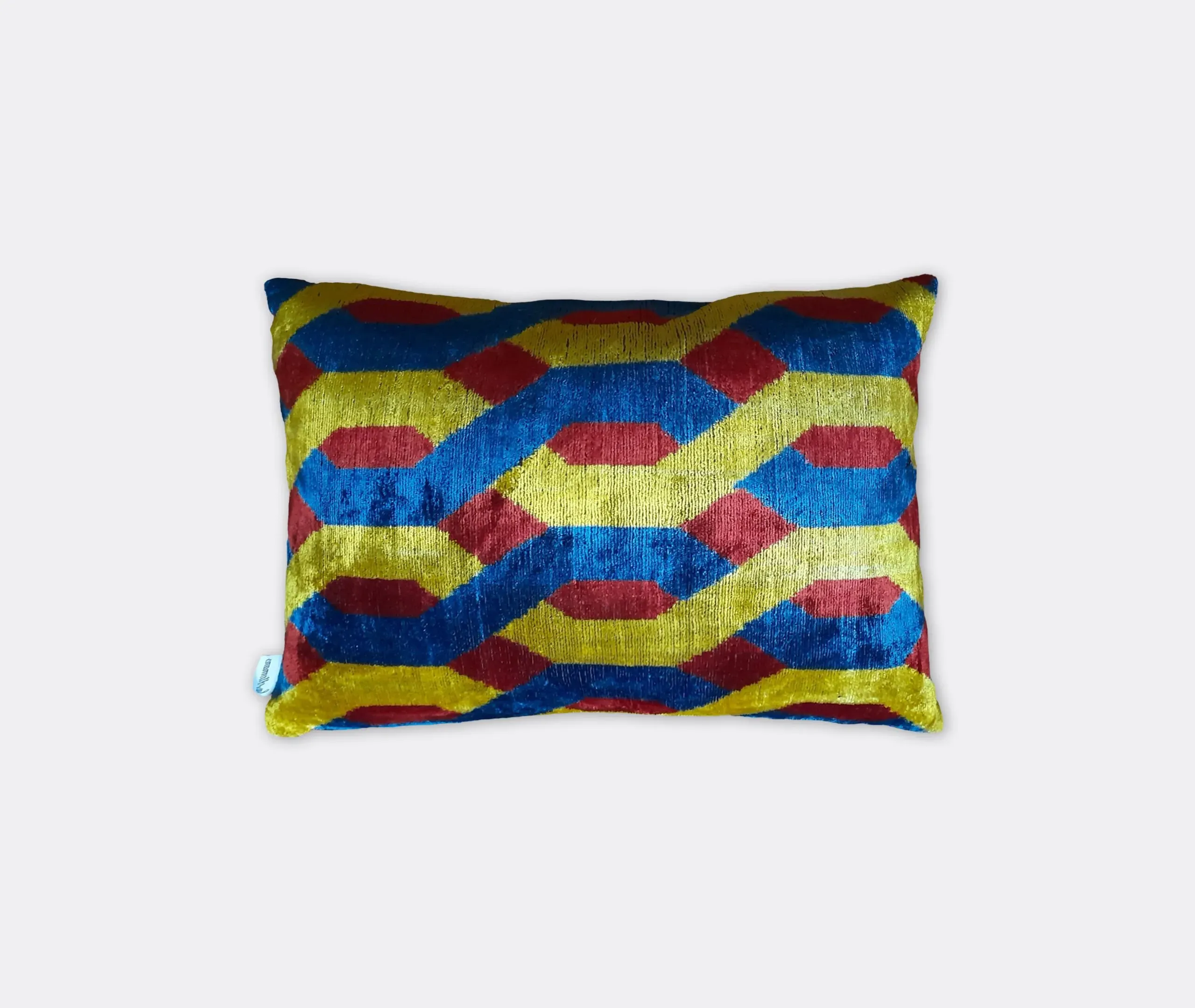 Velvet Cushion - Yellow Blue Red, Silk