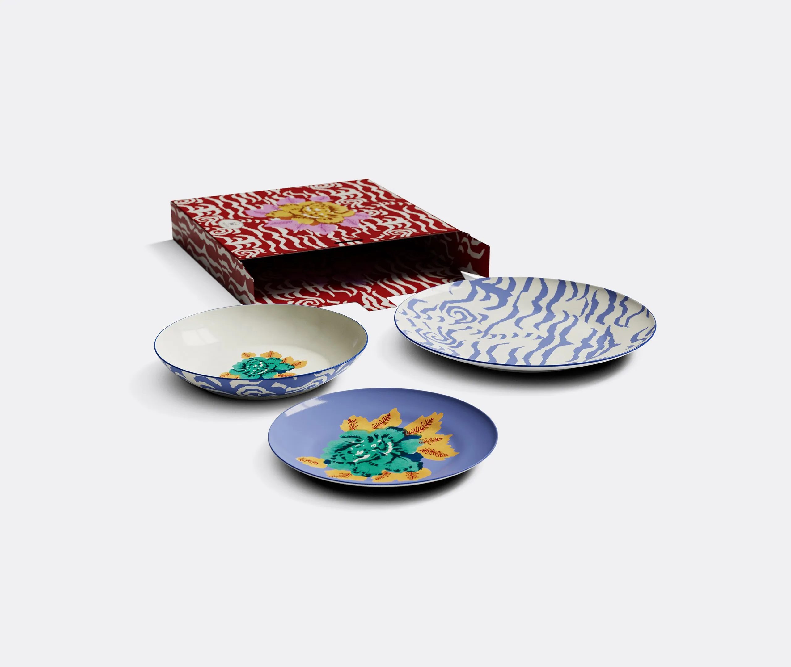 3-Piece Plate Set Tiger Print - Lilac, Porcelain