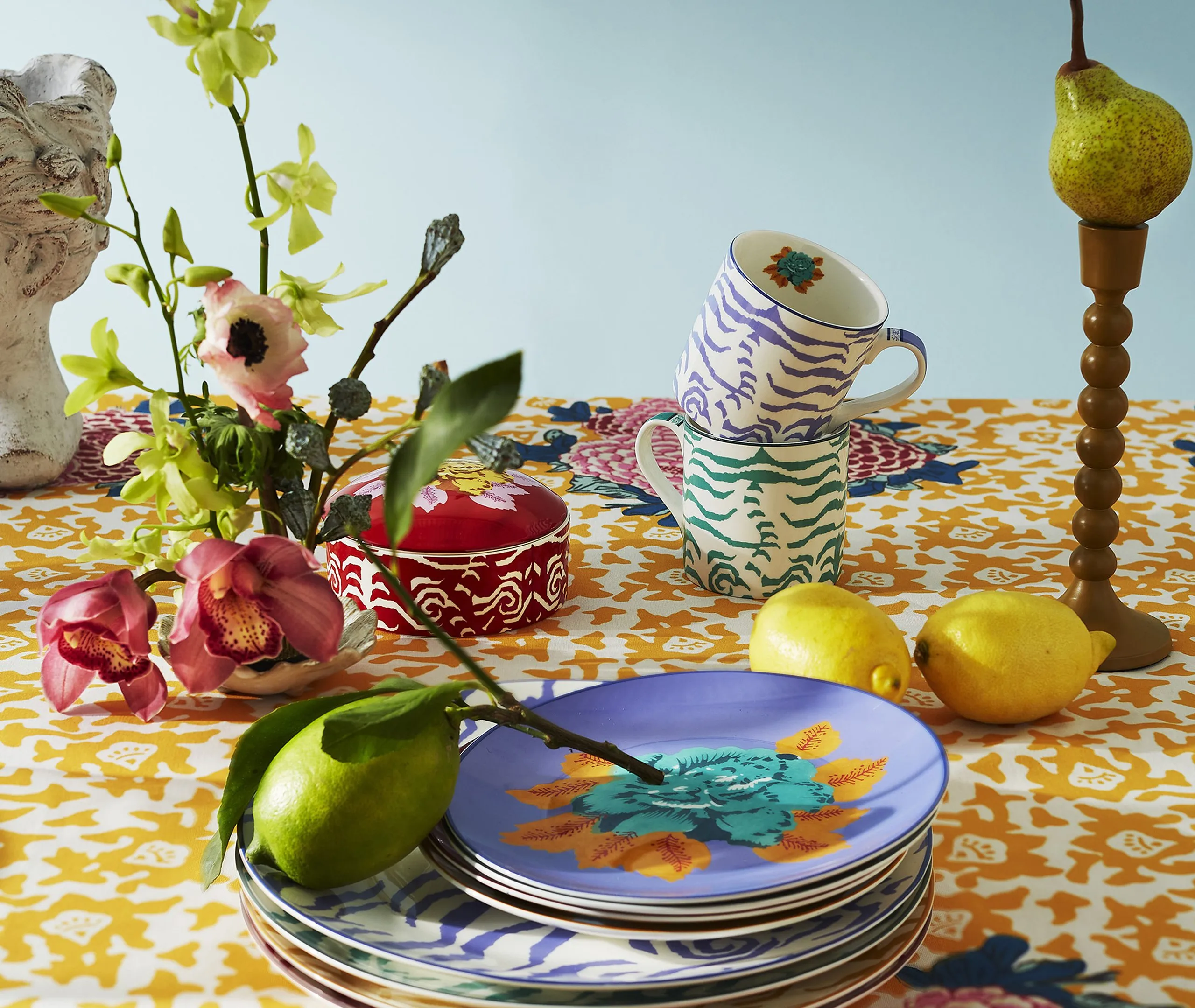 3-Piece Plate Set Tiger Print - Lilac, Porcelain