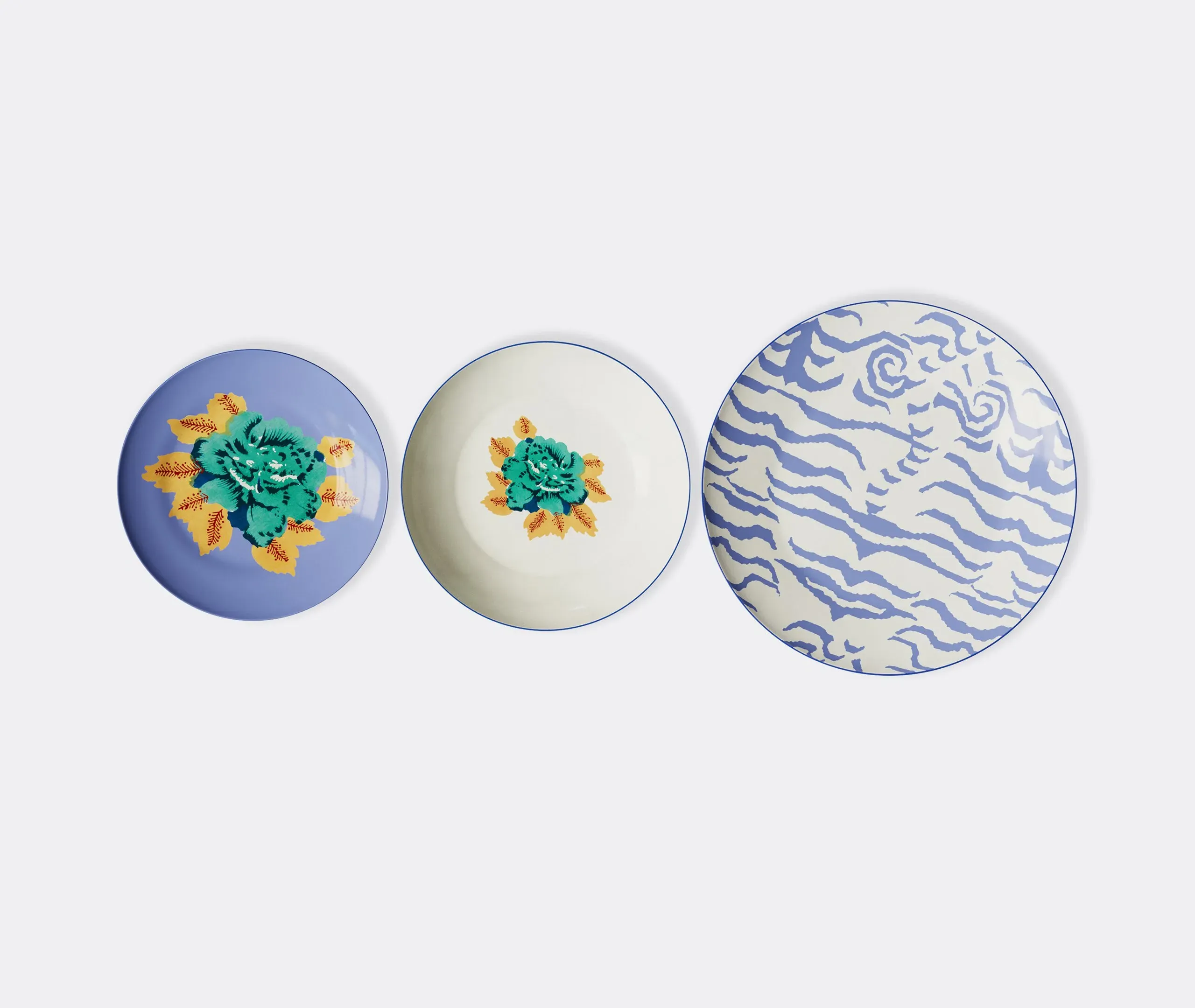3-Piece Plate Set Tiger Print - Lilac, Porcelain