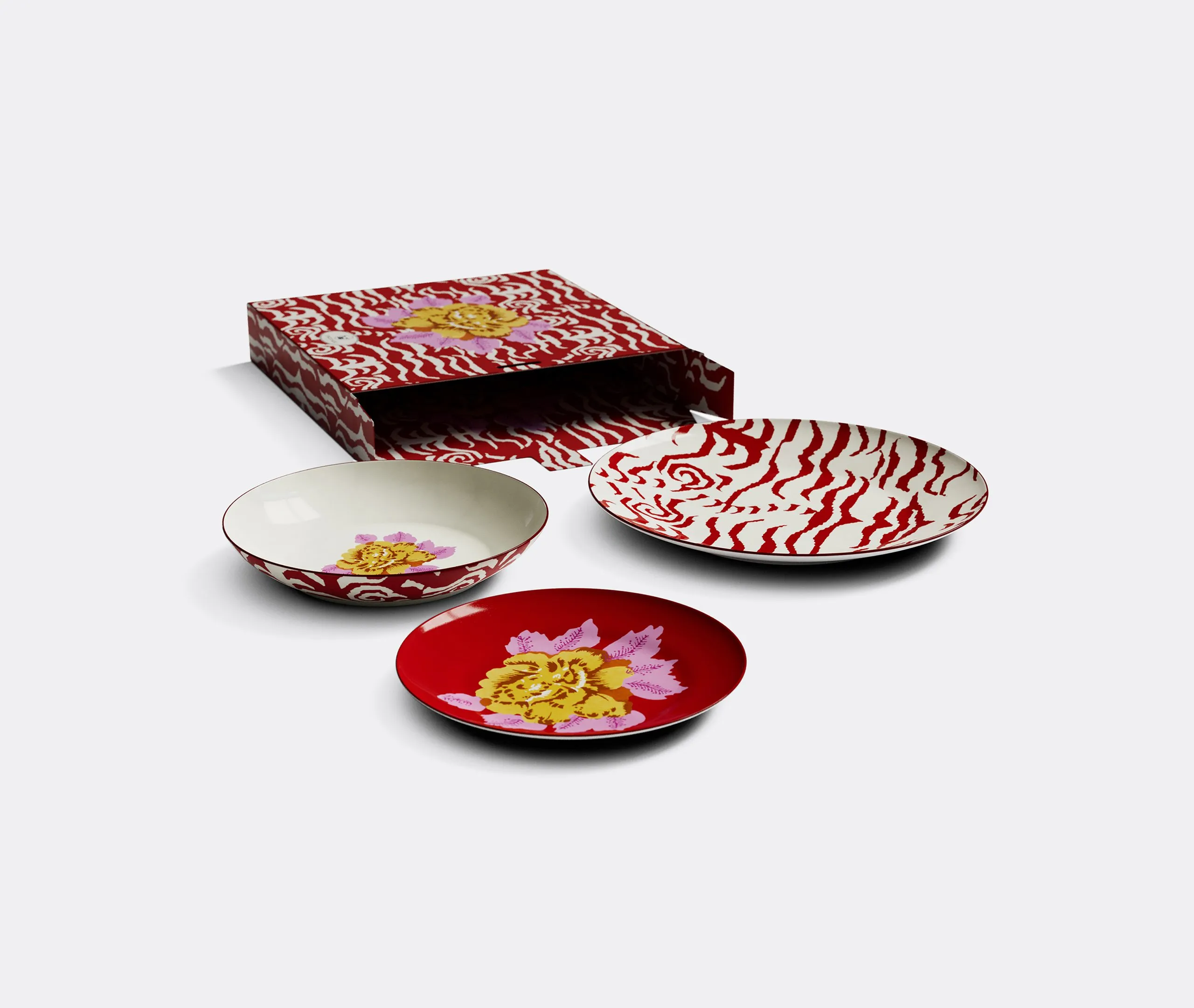 3-Piece Plate Set Tiger Print - Red, Ceramic