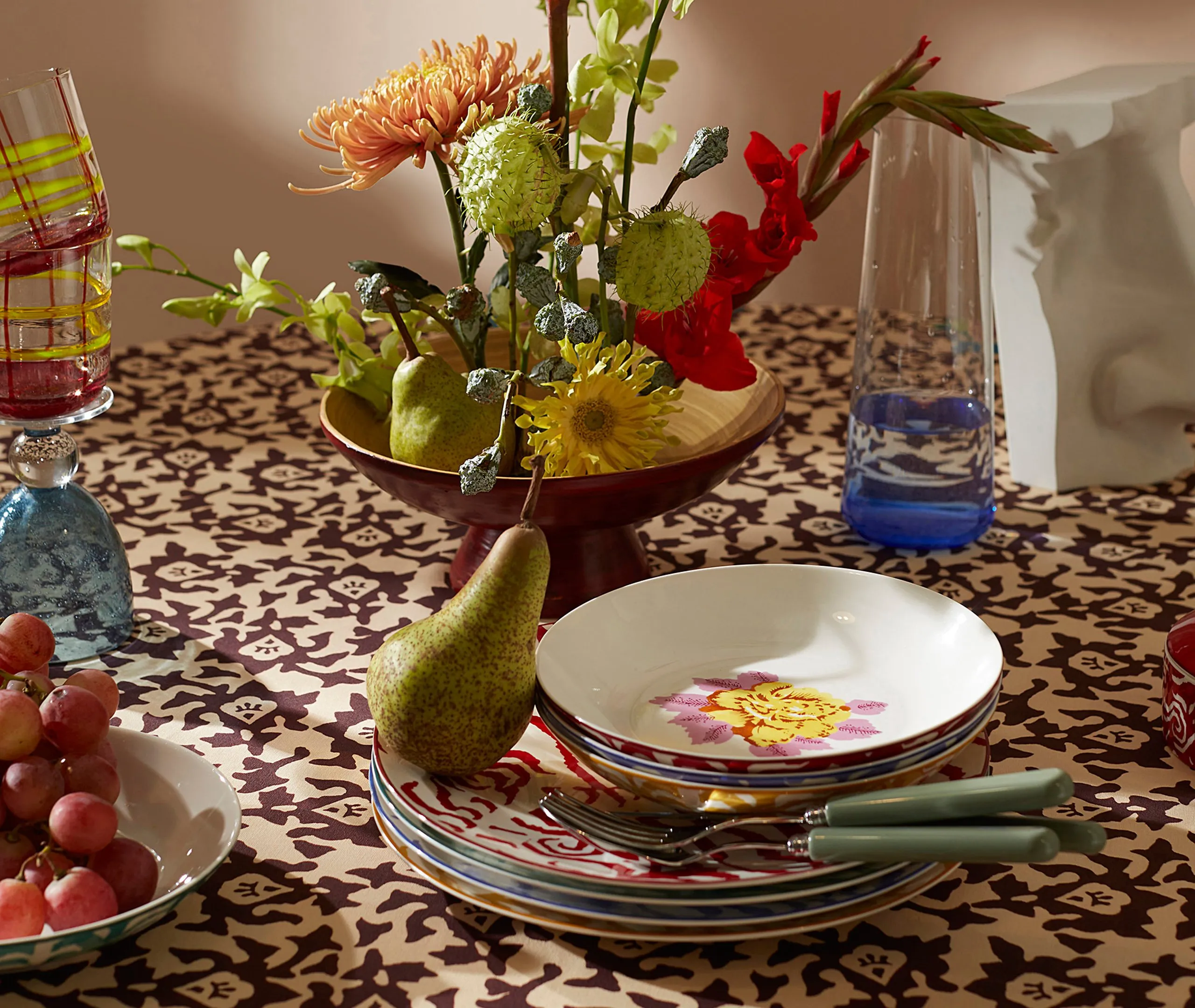 3-Piece Plate Set Tiger Print - Red, Ceramic