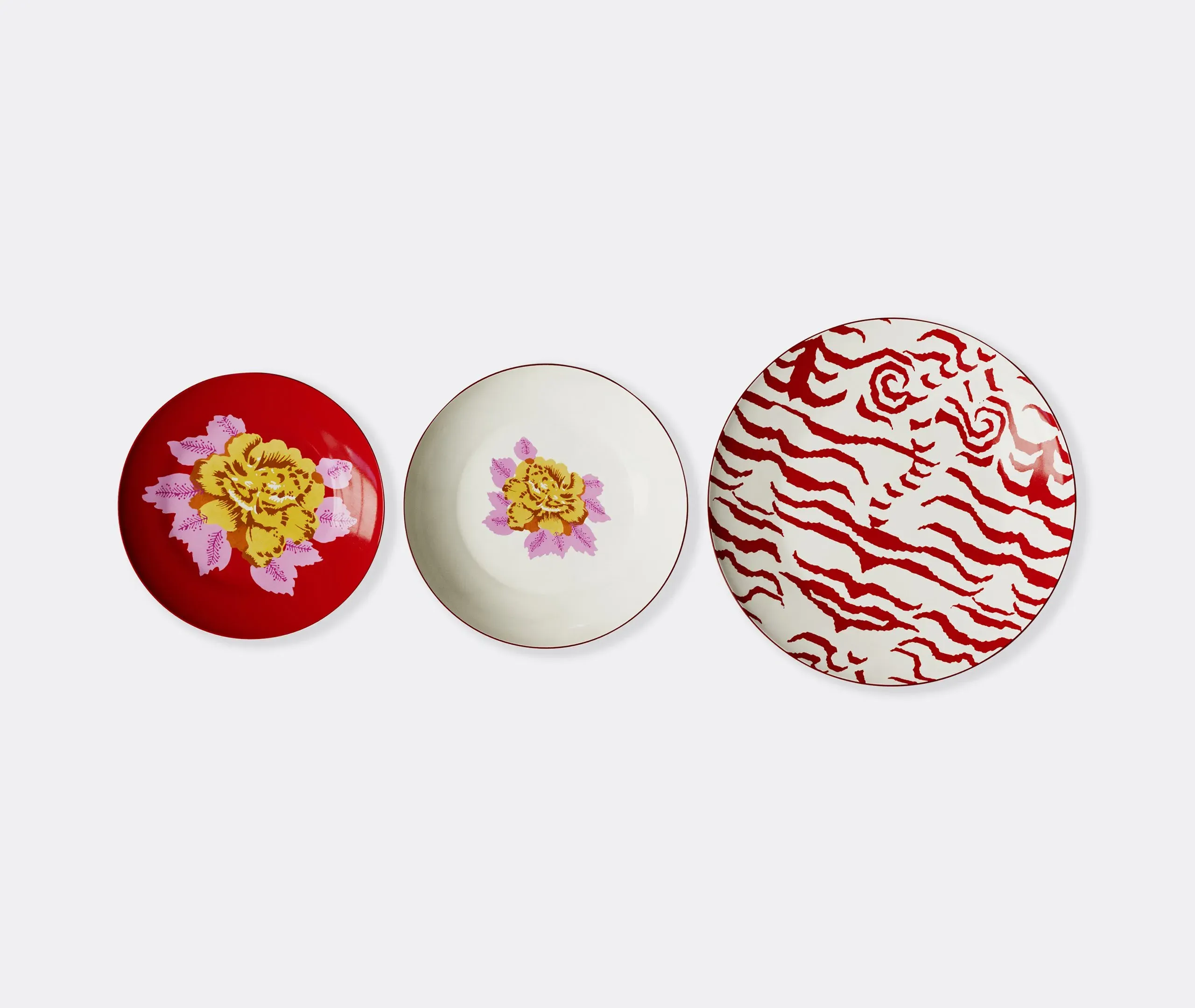 3-Piece Plate Set Tiger Print - Red, Ceramic image