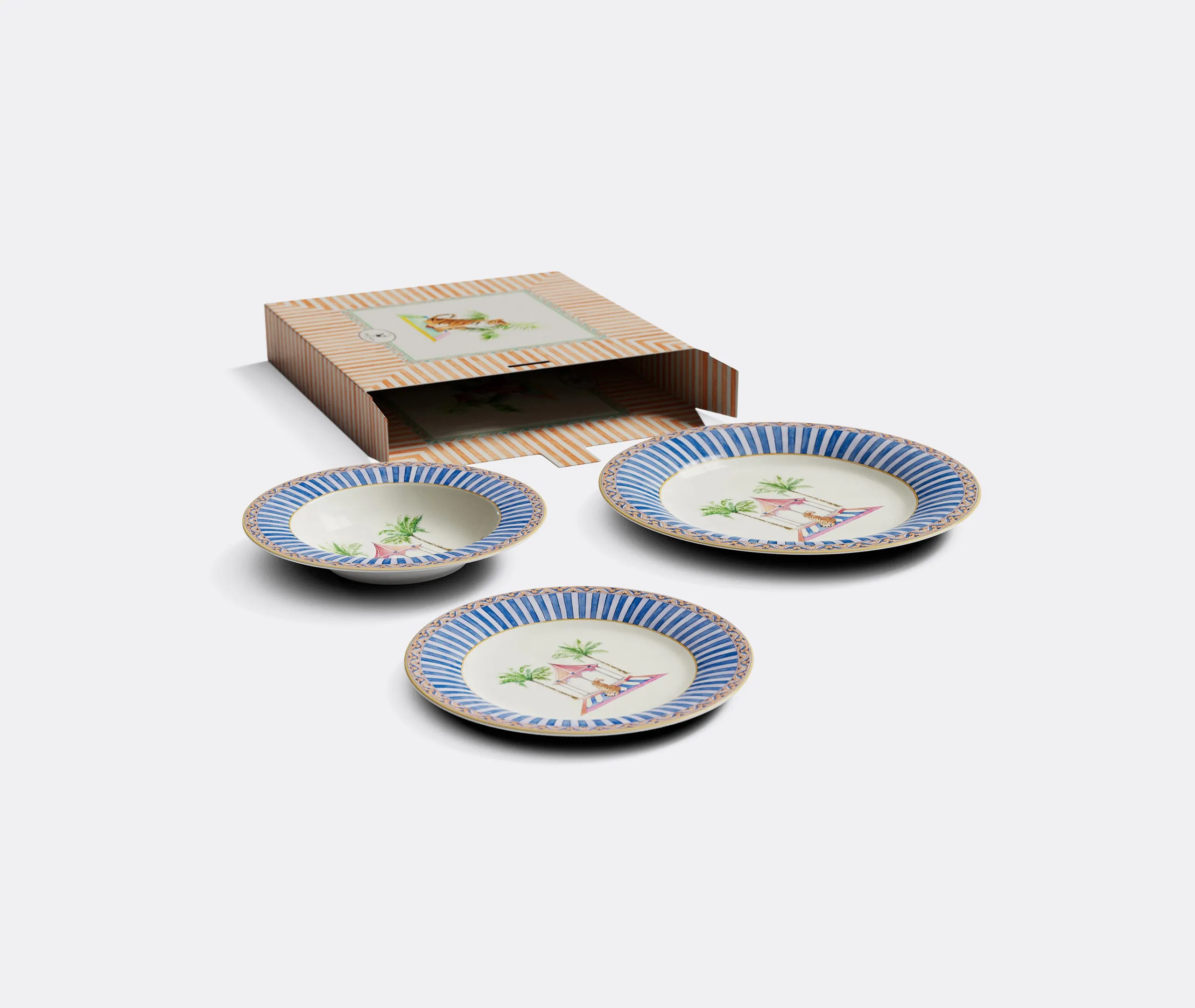 3-Piece Plate Set with Tiger Design - Blue