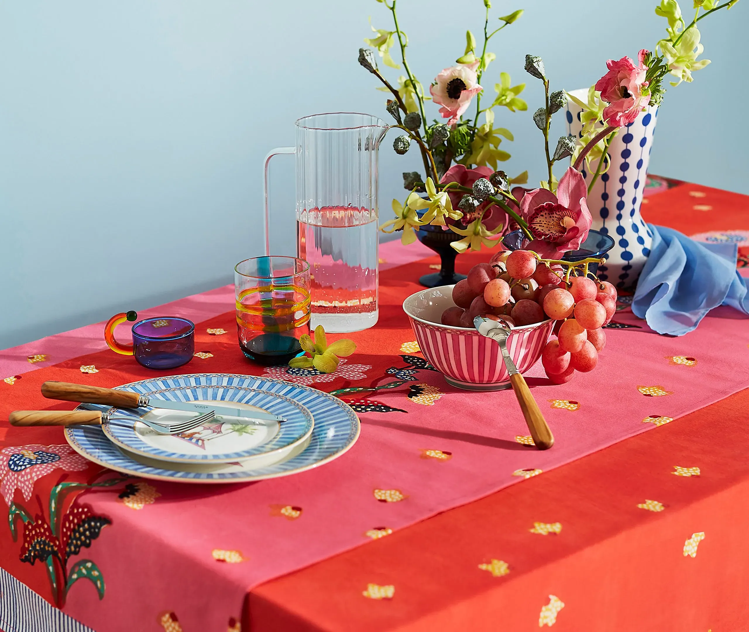 3-Piece Plate Set with Tiger Design - Blue