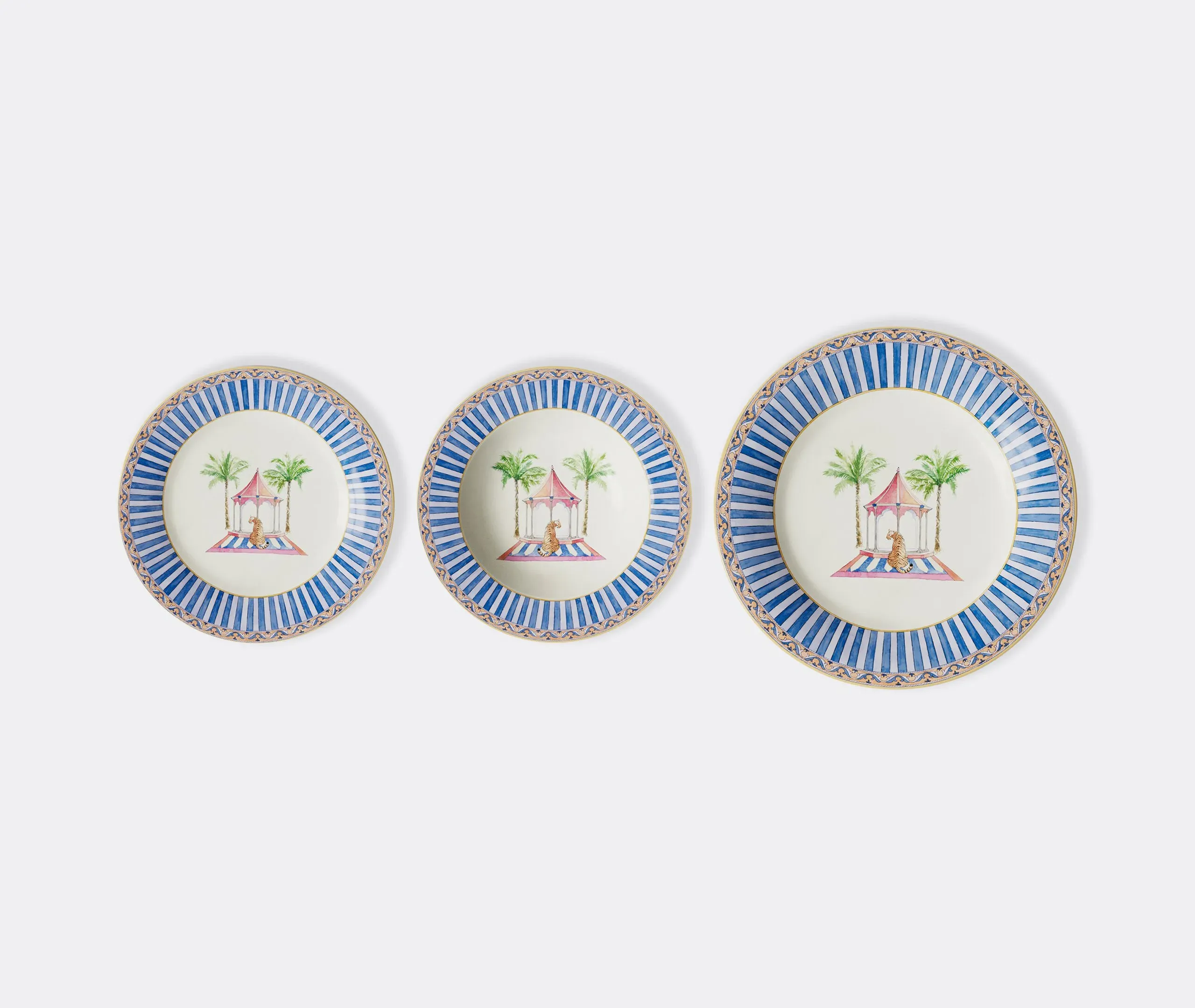 3-Piece Plate Set with Tiger Design - Blue image