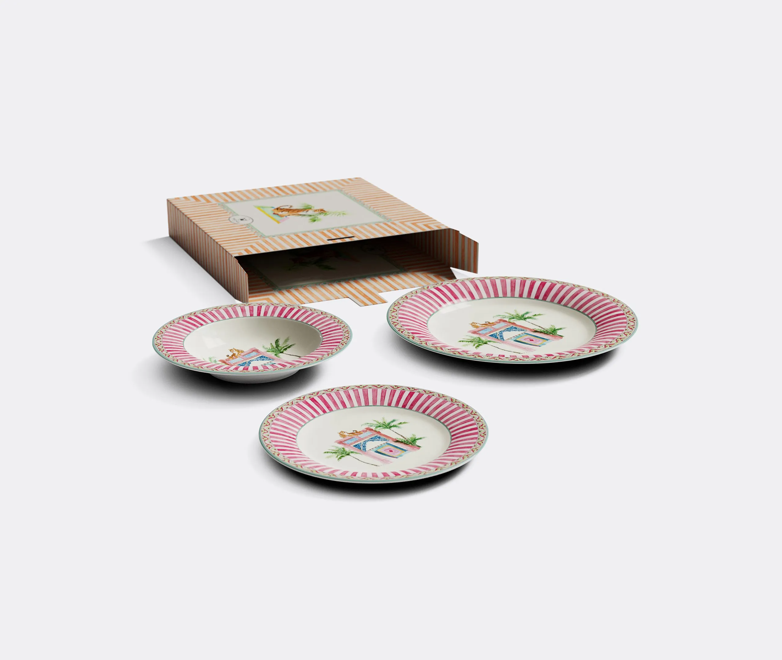 3-Piece Plate Set with Tiger Design - Pink