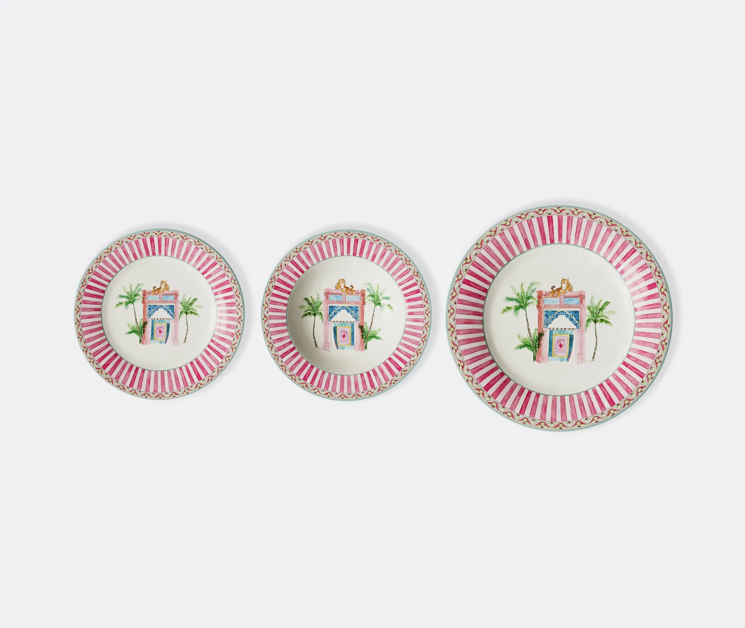 3-Piece Plate Set with Tiger Design - Pink