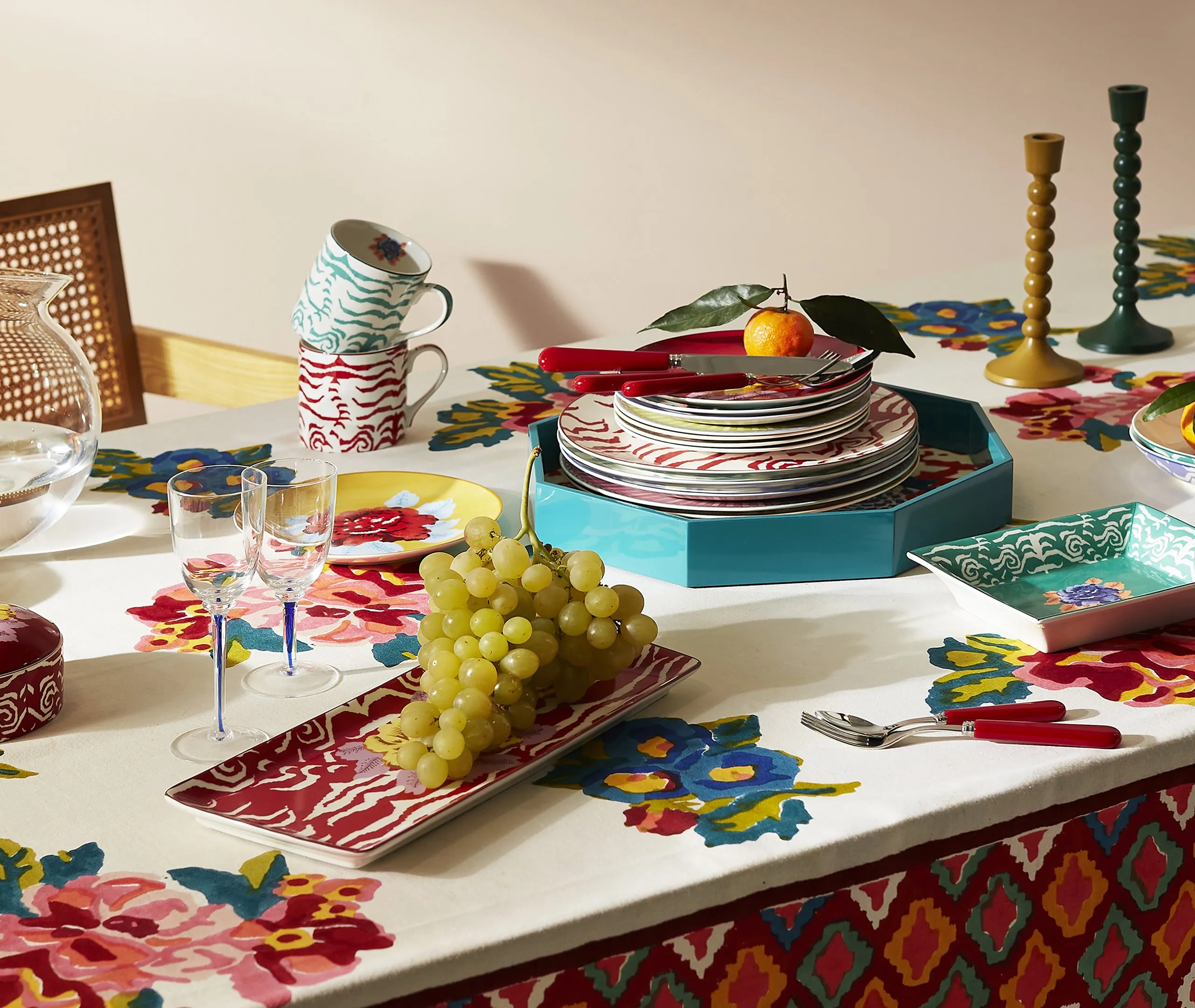 Indian Tiger Serving Tray - Red, Porcelain