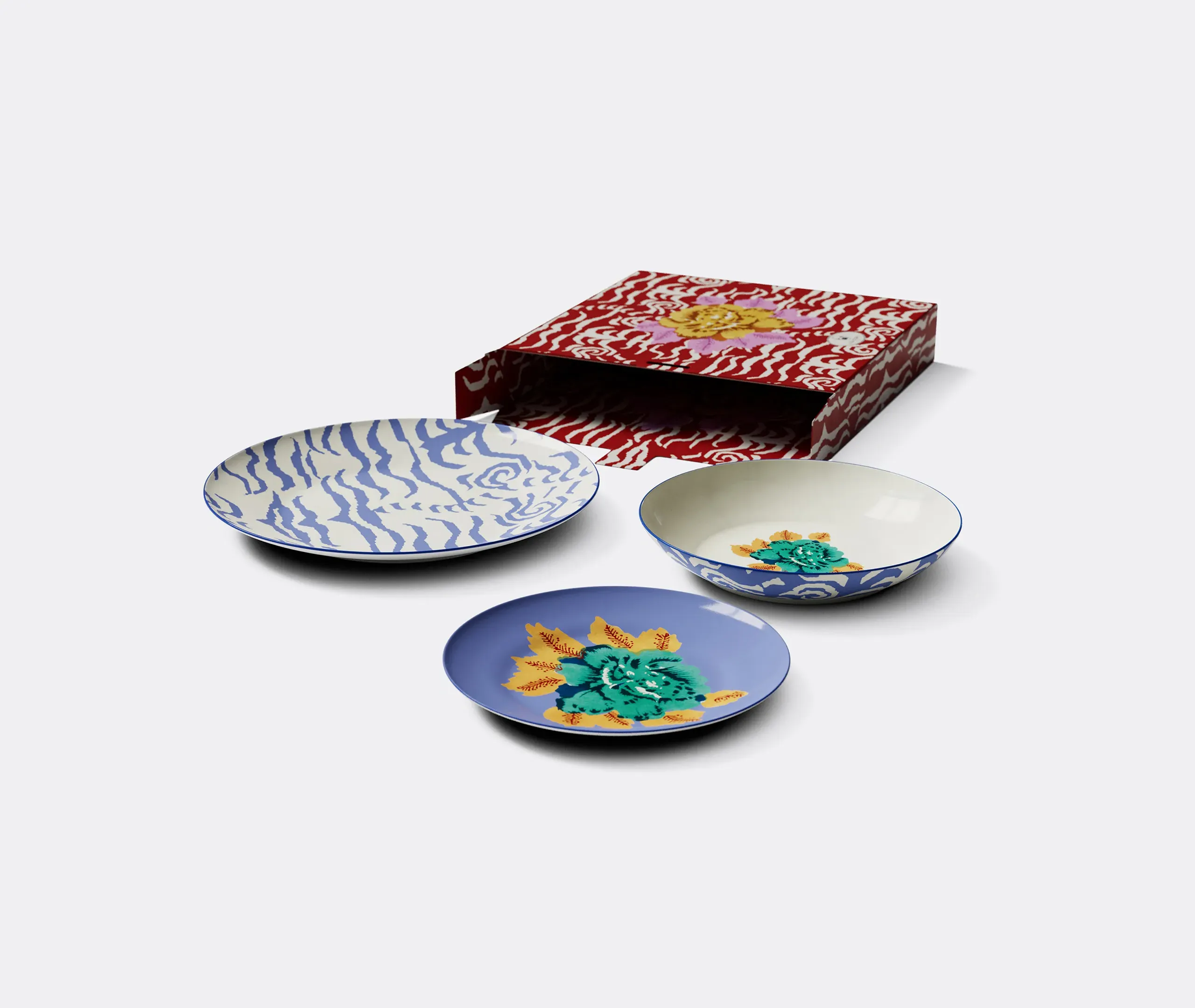 Indian Tiger Set of Three Plate Set - Lilac Multicolor alternate view