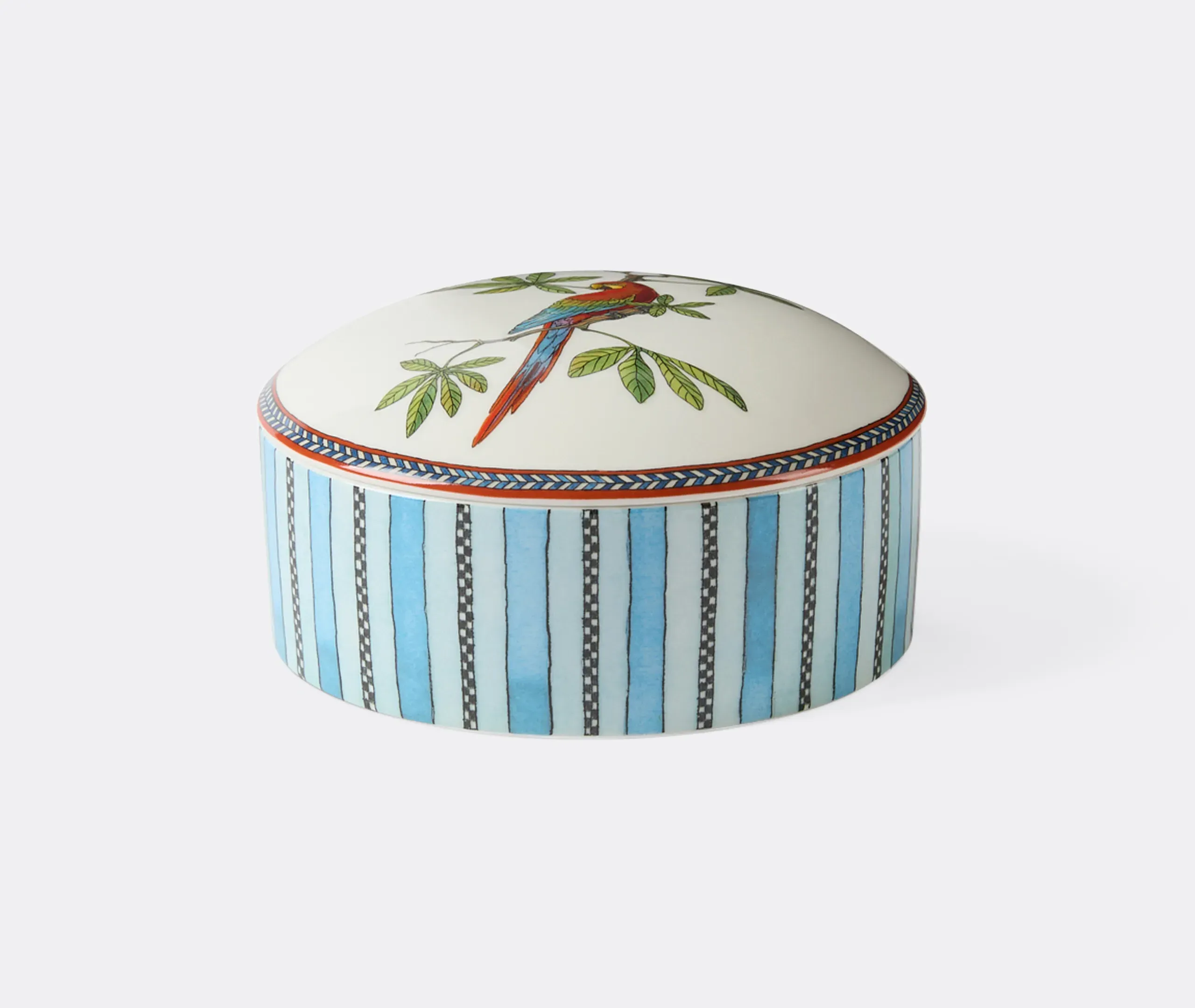 Jungle Parrot Round Jewelry Box - Blue, Porcelain product
