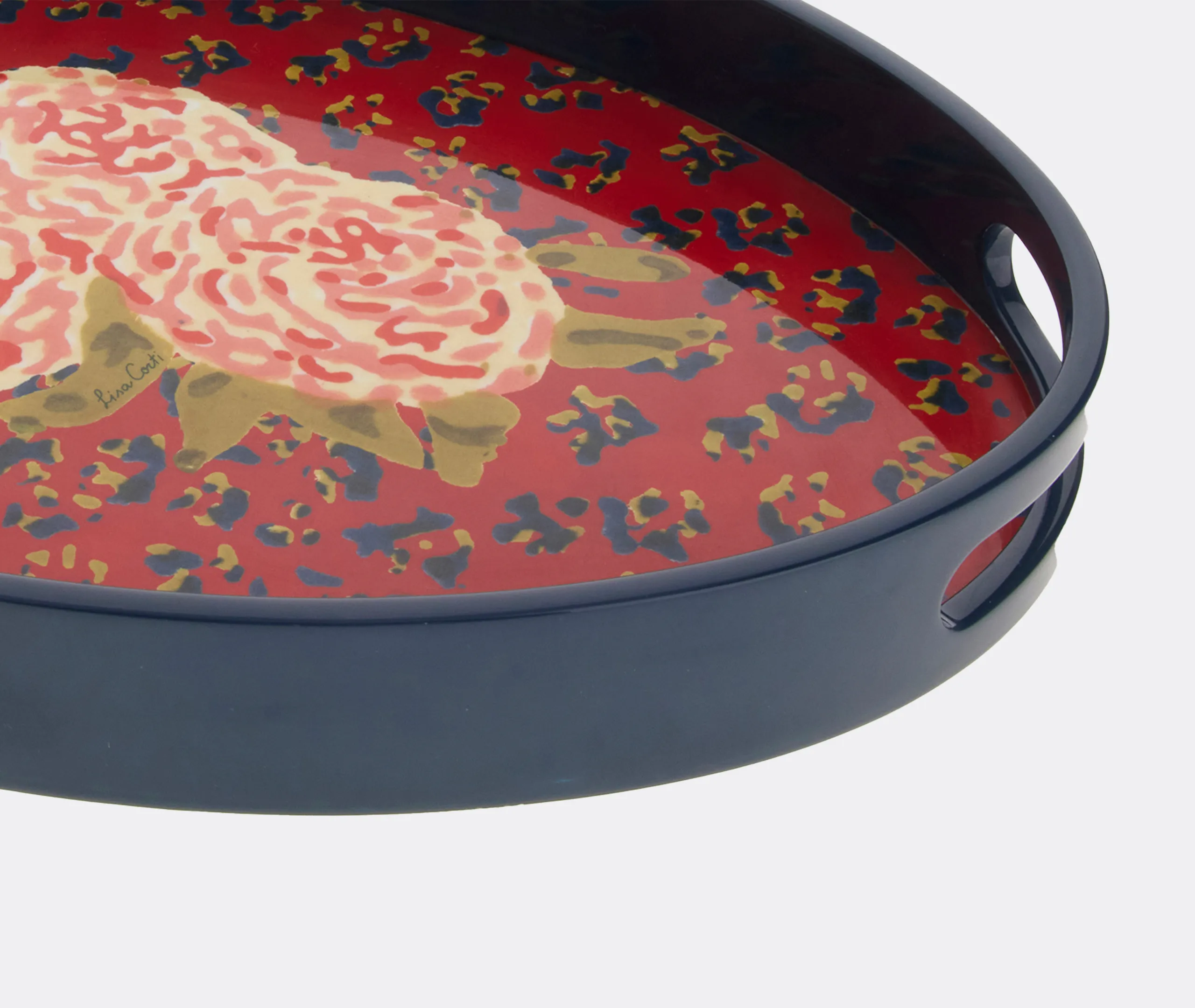 Leopard Flower Oval Serving Tray - Red, Wood