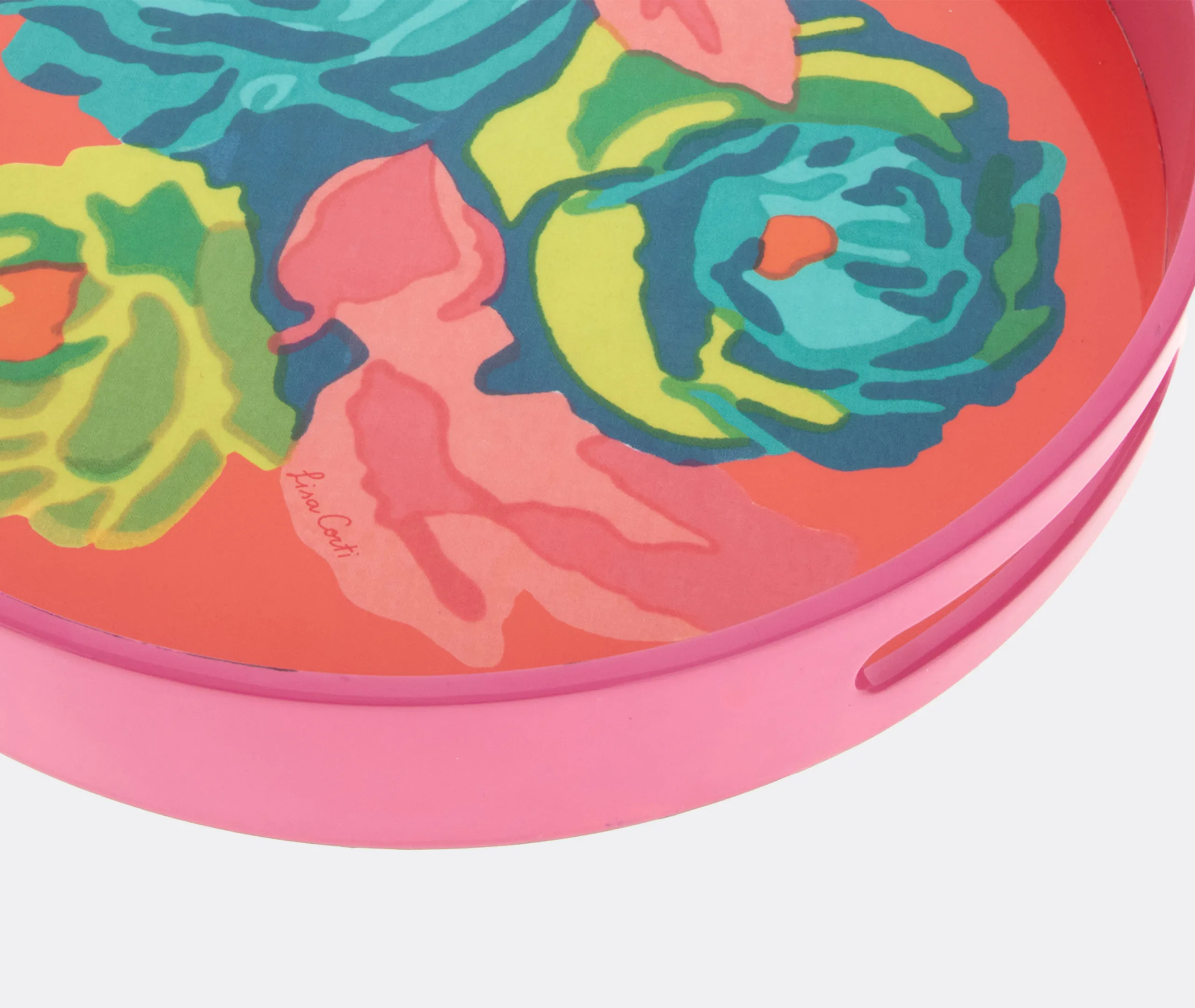 Nizam Flower Round Serving Tray - Geranium, Wood