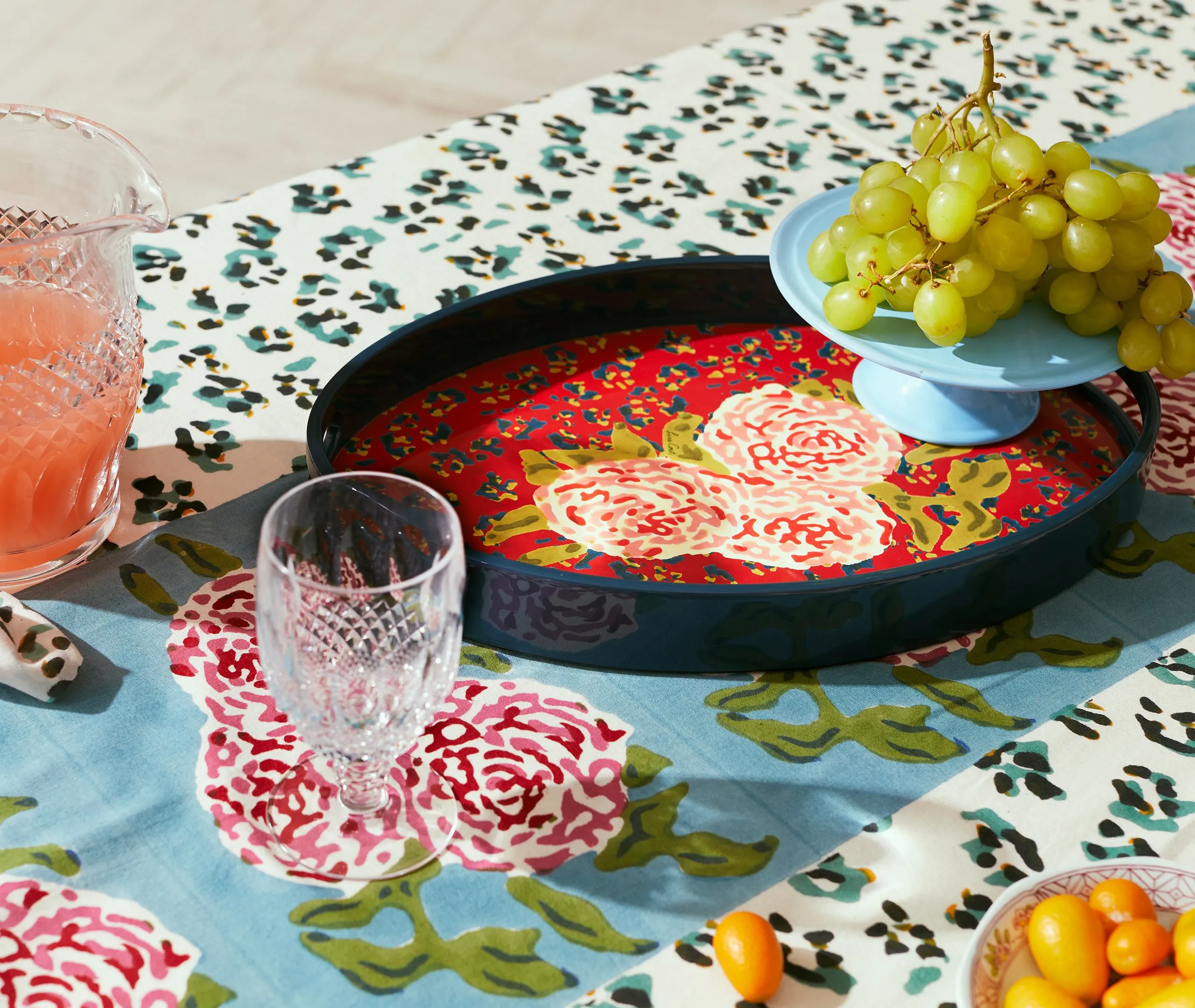 Oval Serving Tray Leopard Print - Red, Wood