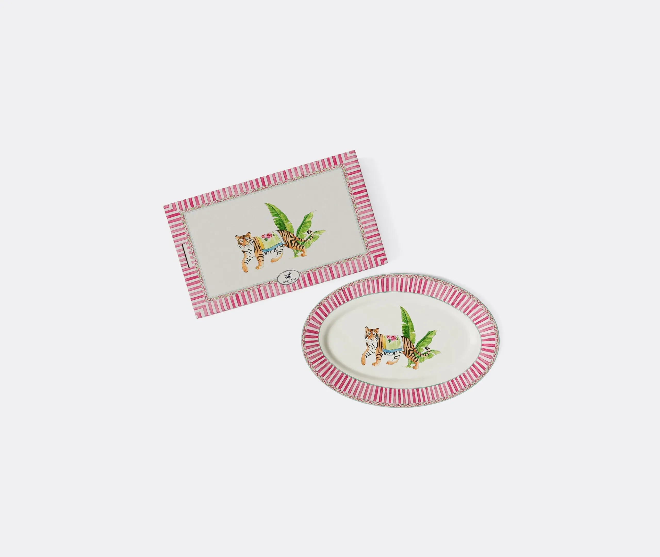 Oval Serving Tray with Tiger Print - Pink
