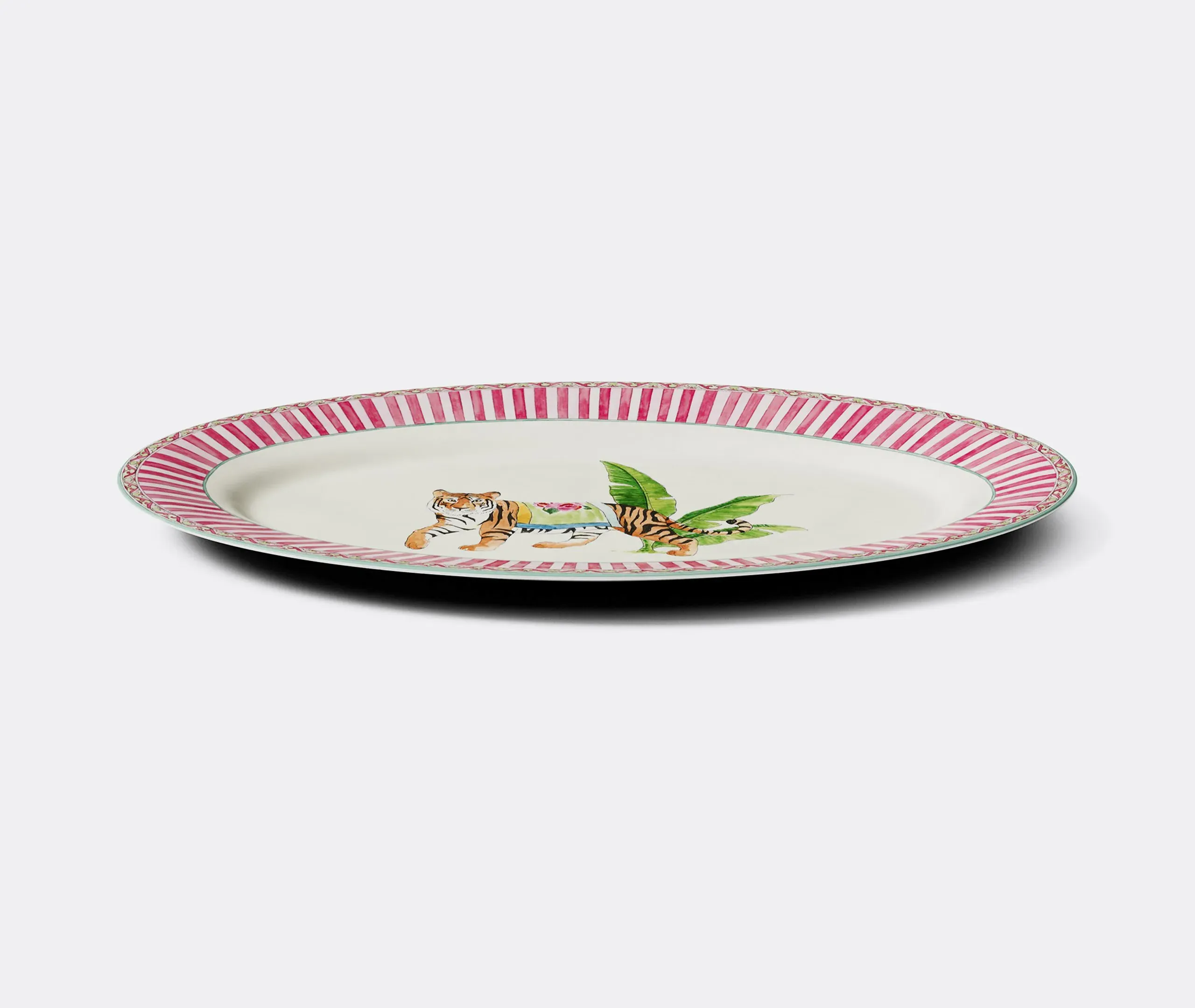 Oval Serving Tray with Tiger Print - Pink image