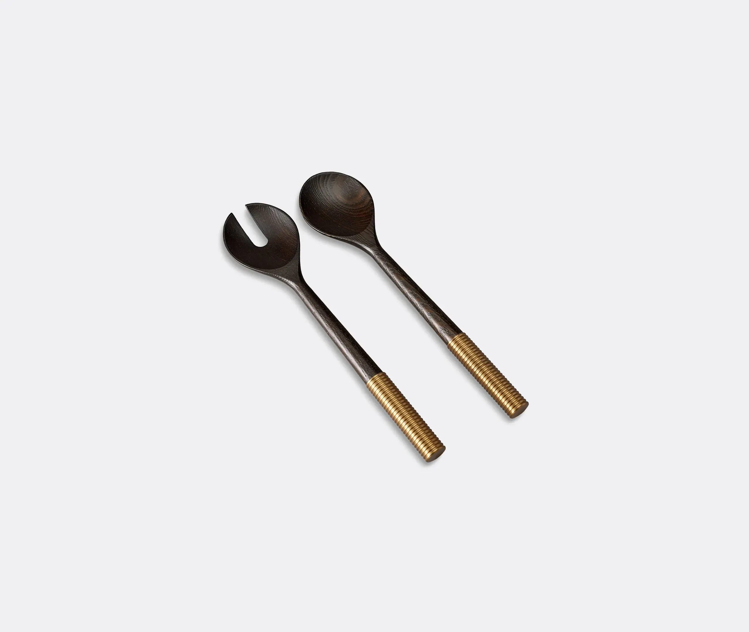 2-Piece Serving Set with Brass Accents - Ash Wood