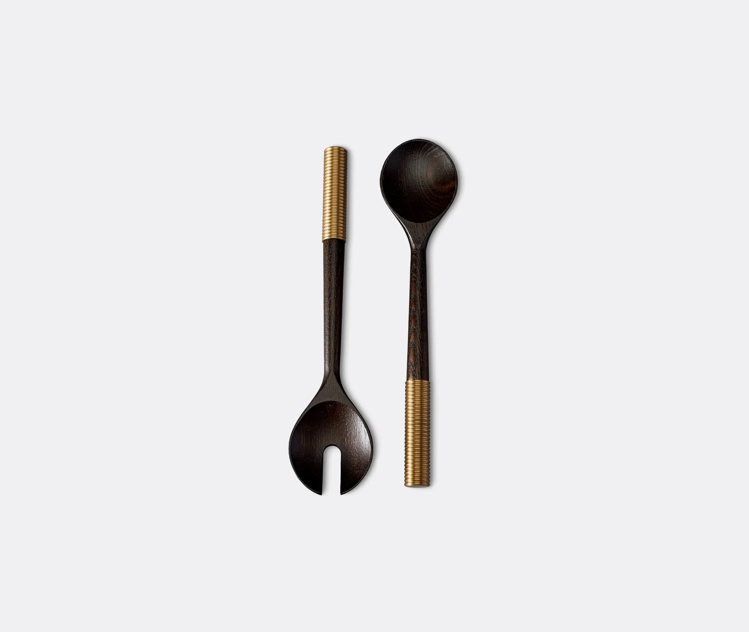 2-Piece Serving Set with Brass Accents - Ash Wood image