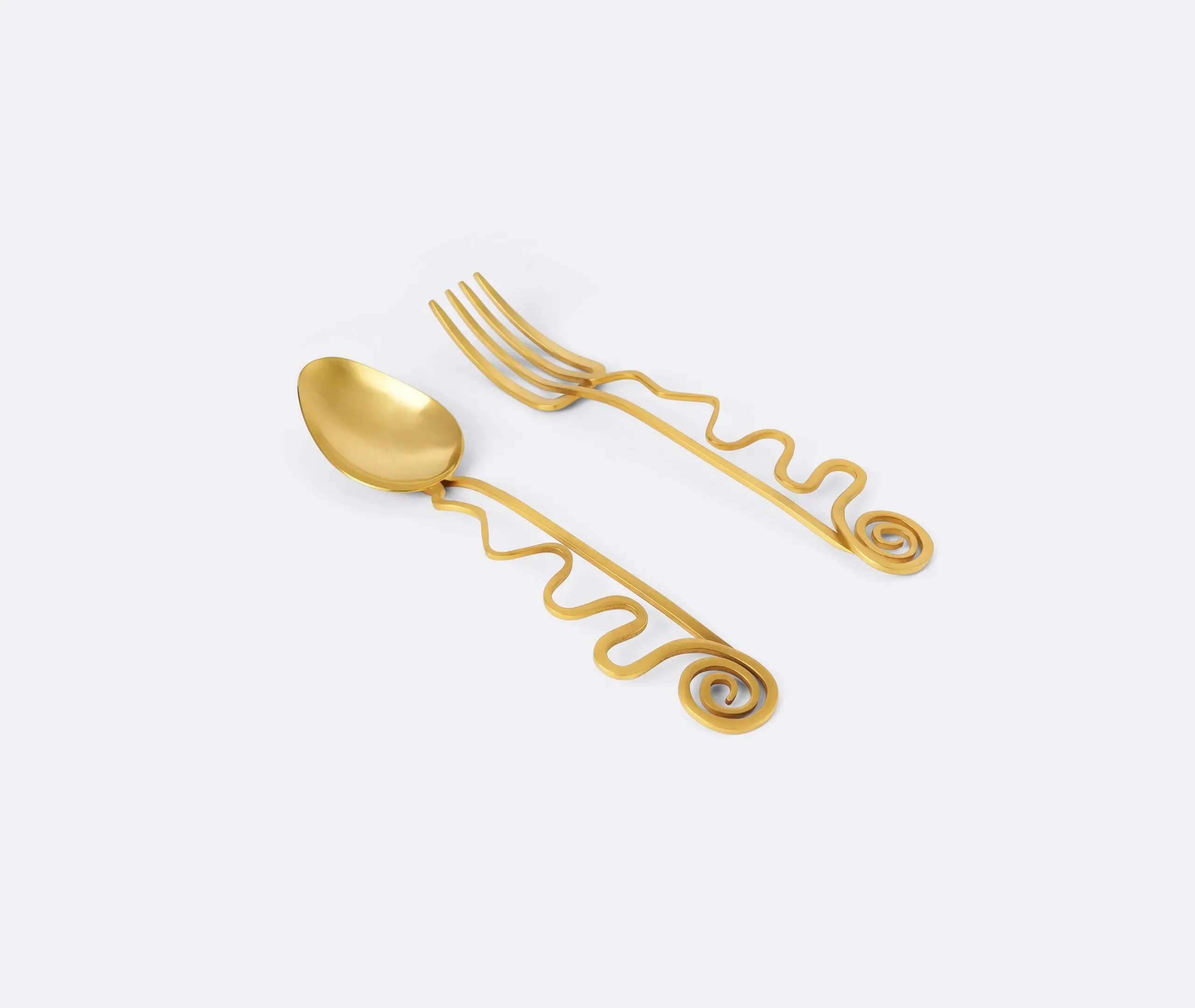 2-Piece Serving Set with Spiral Design - Gold