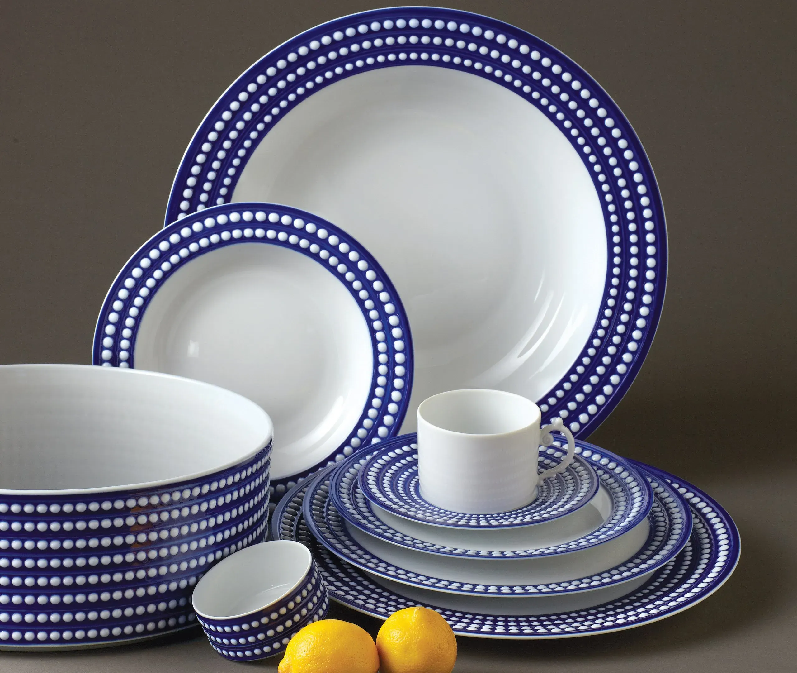 Charger Plate with Hand-Painted Rim - Blue, Porcelain
