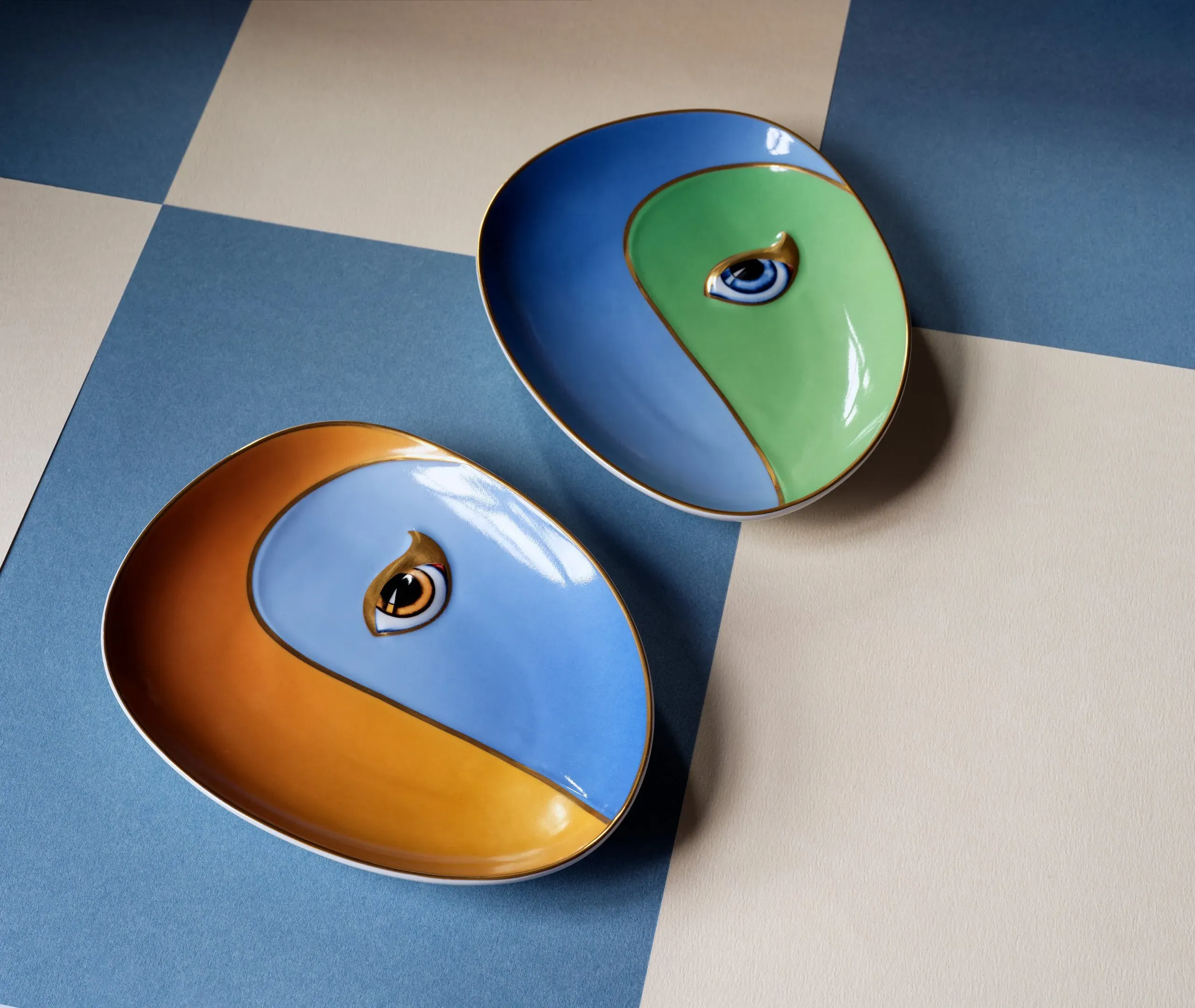 Decorative Vide Poche with Gold Eye - Blue Orange