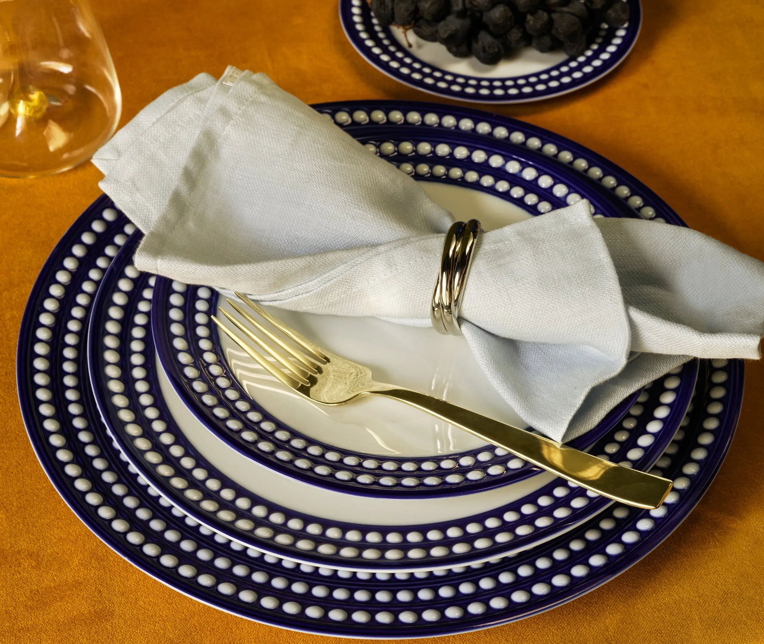 Dinner Plate with Hand-Painted Rim - Blue, Porcelain