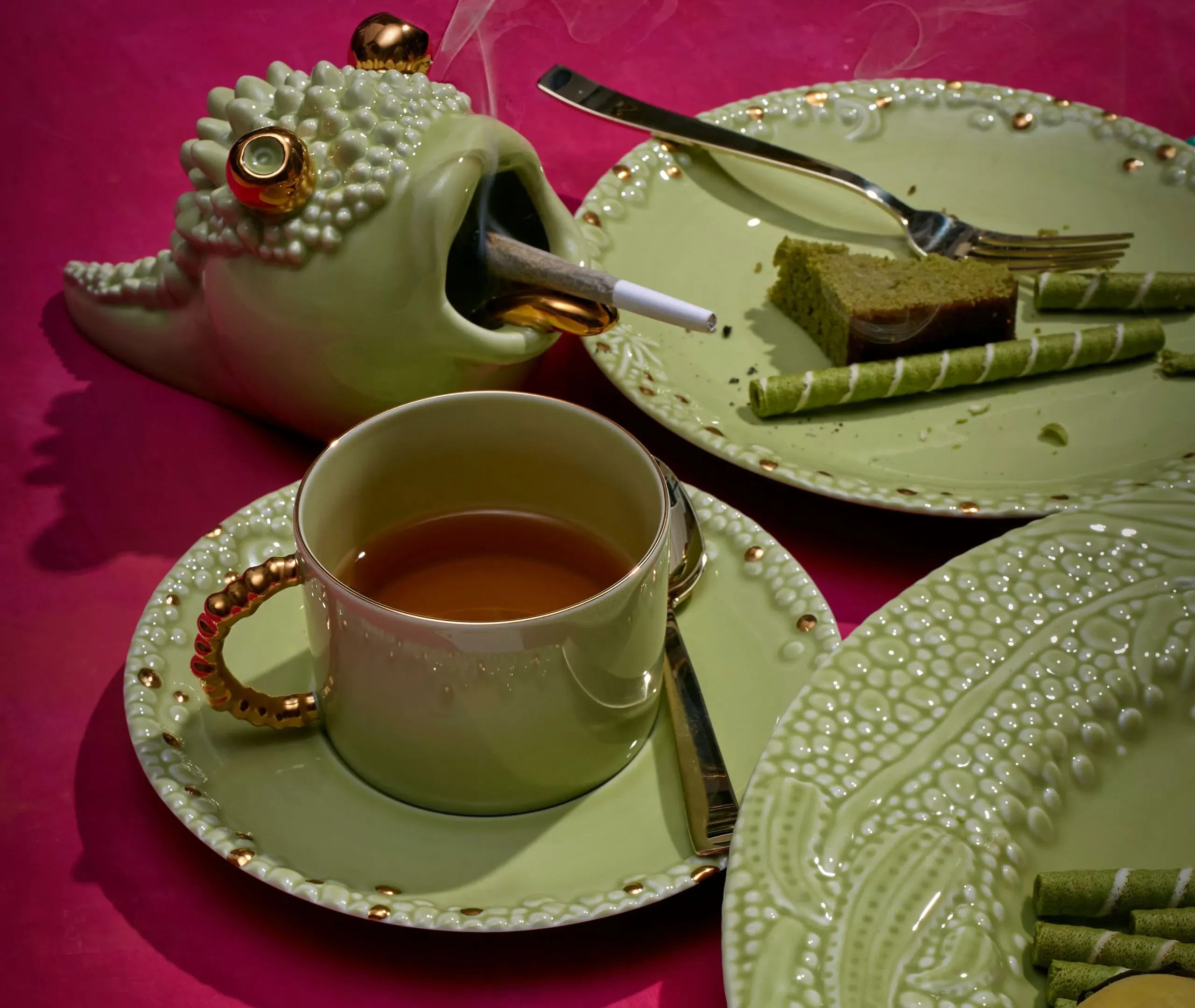 Haas Mojave Teacup and Saucer Set of Two - Matcha Green