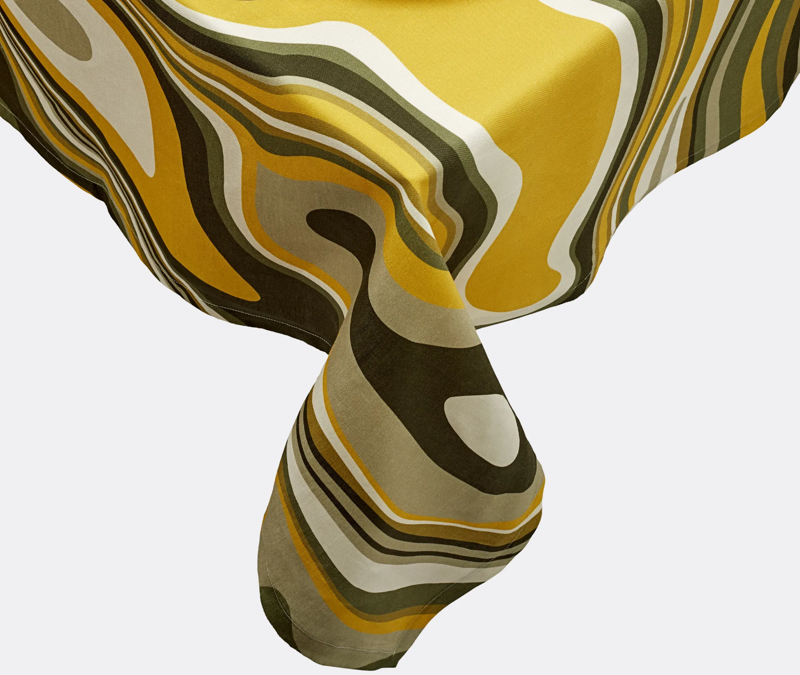 Linen Sateen Waves Large Tablecloth - Green, Linen Sateen alternate view