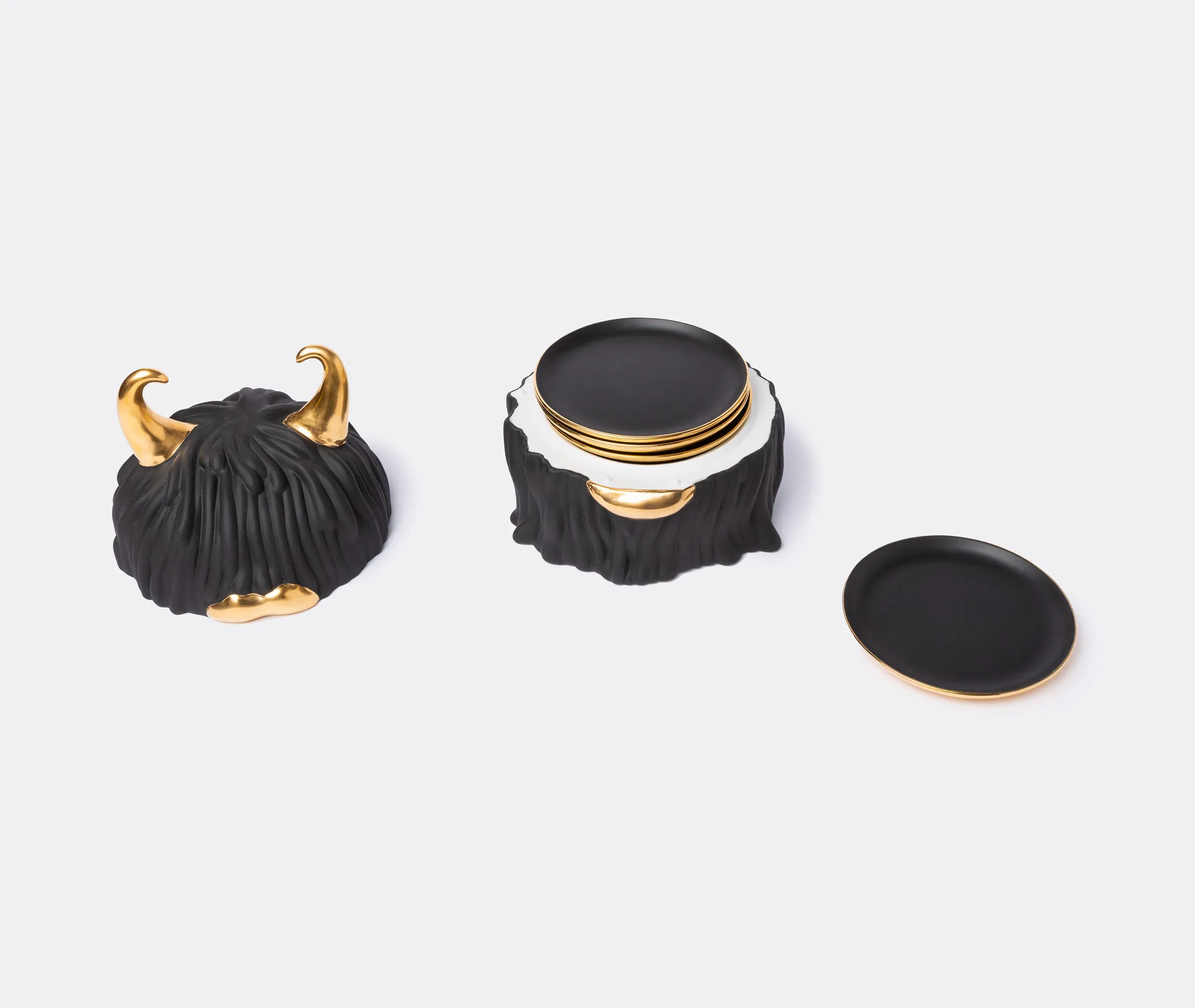 Lynda Box with Set of Four Plates - Black, Porcelain alternate view