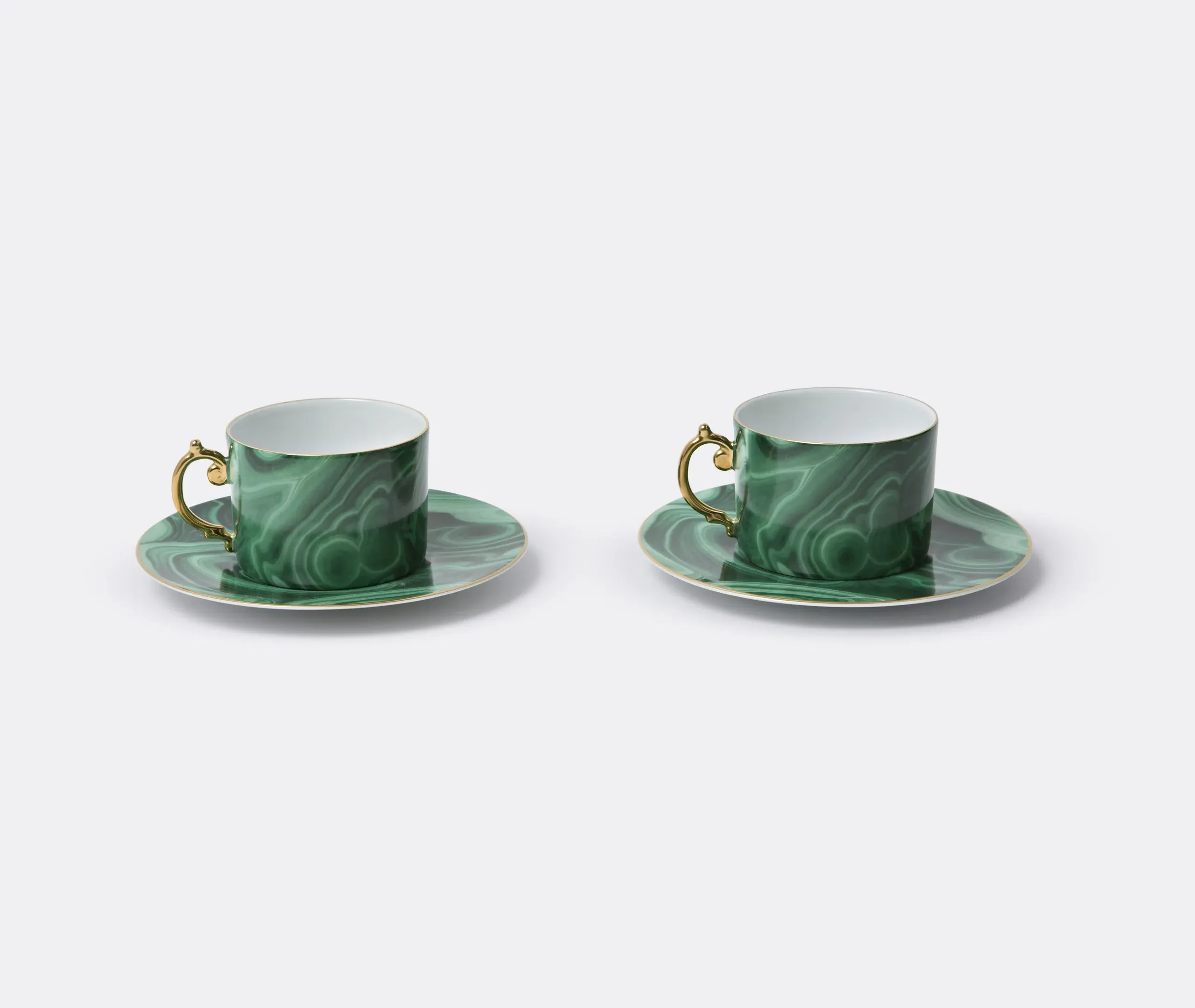 Malachite Teacup and Saucer Set of Two - Green, Gold