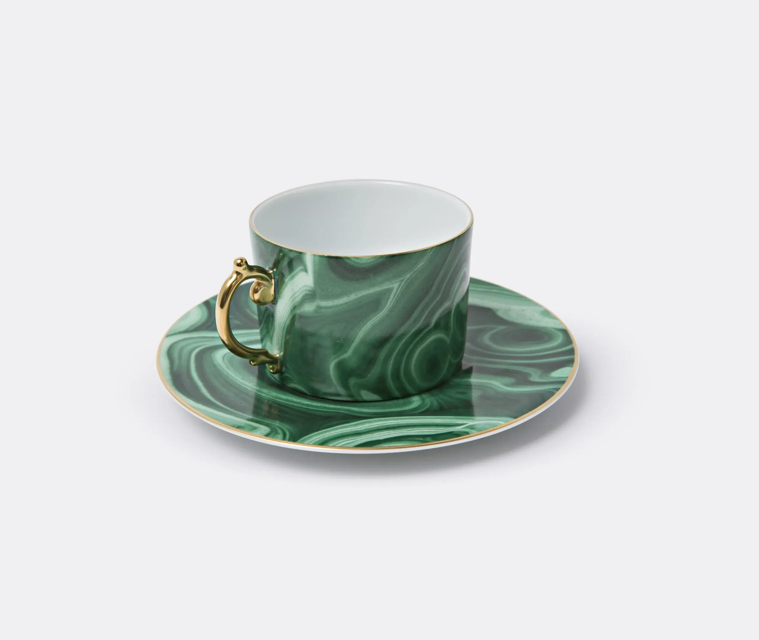 Malachite Teacup and Saucer Set of Two - Green, Gold