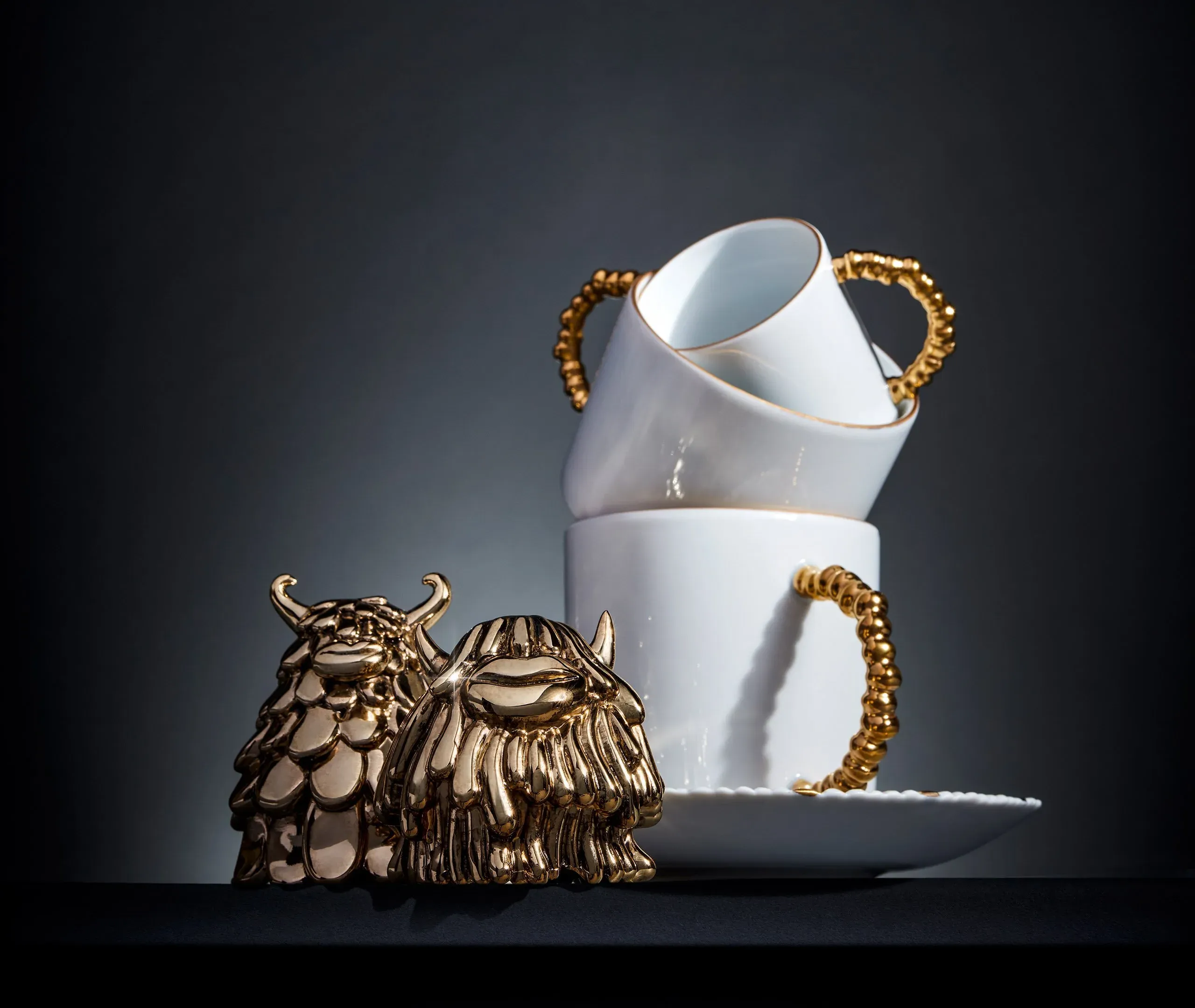 Mojave Espresso Cup & Saucer Set of 6 - White & Gold