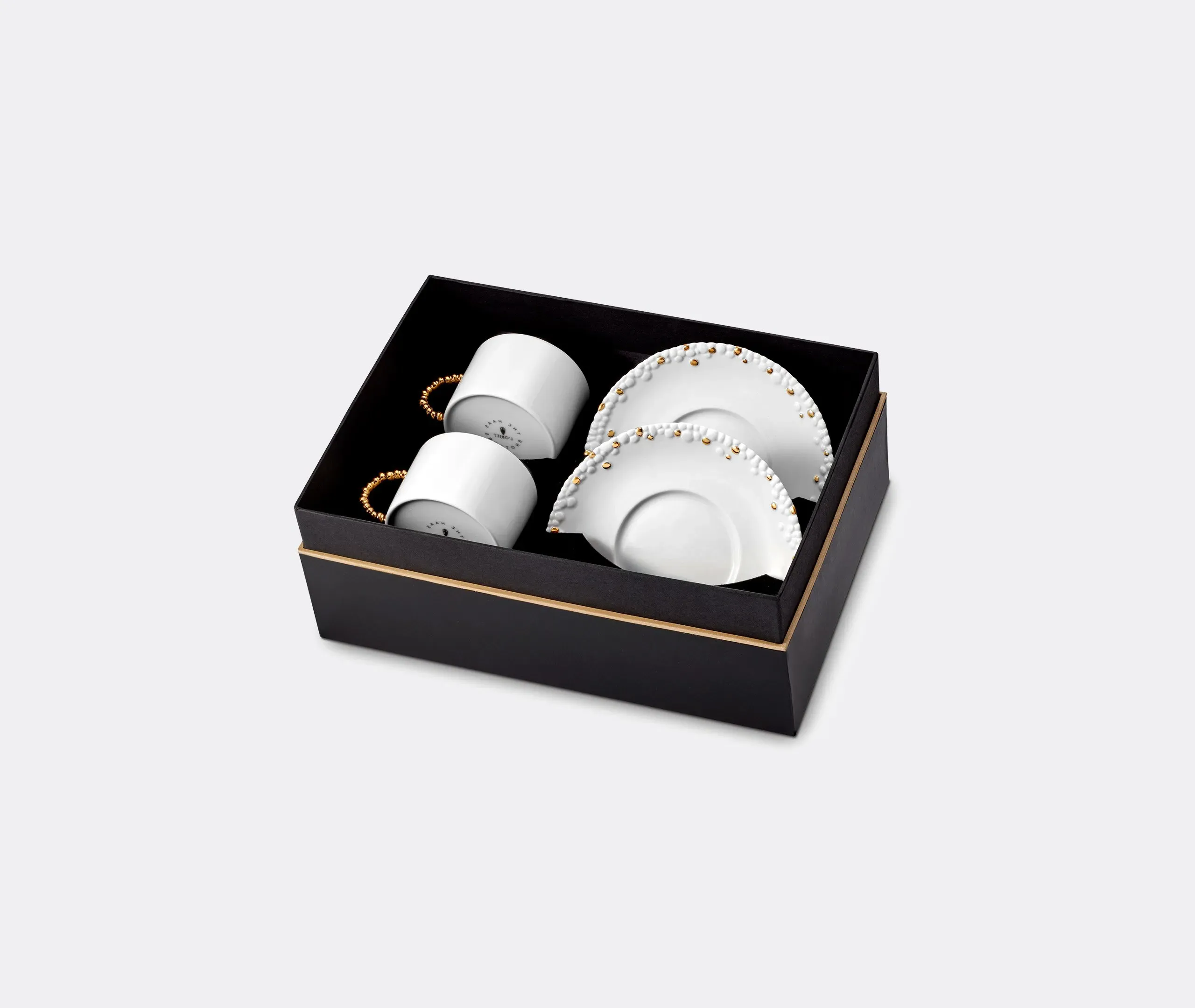 Mojave Tea Cup & Saucer Set of Two - White & Gold, Porcelain