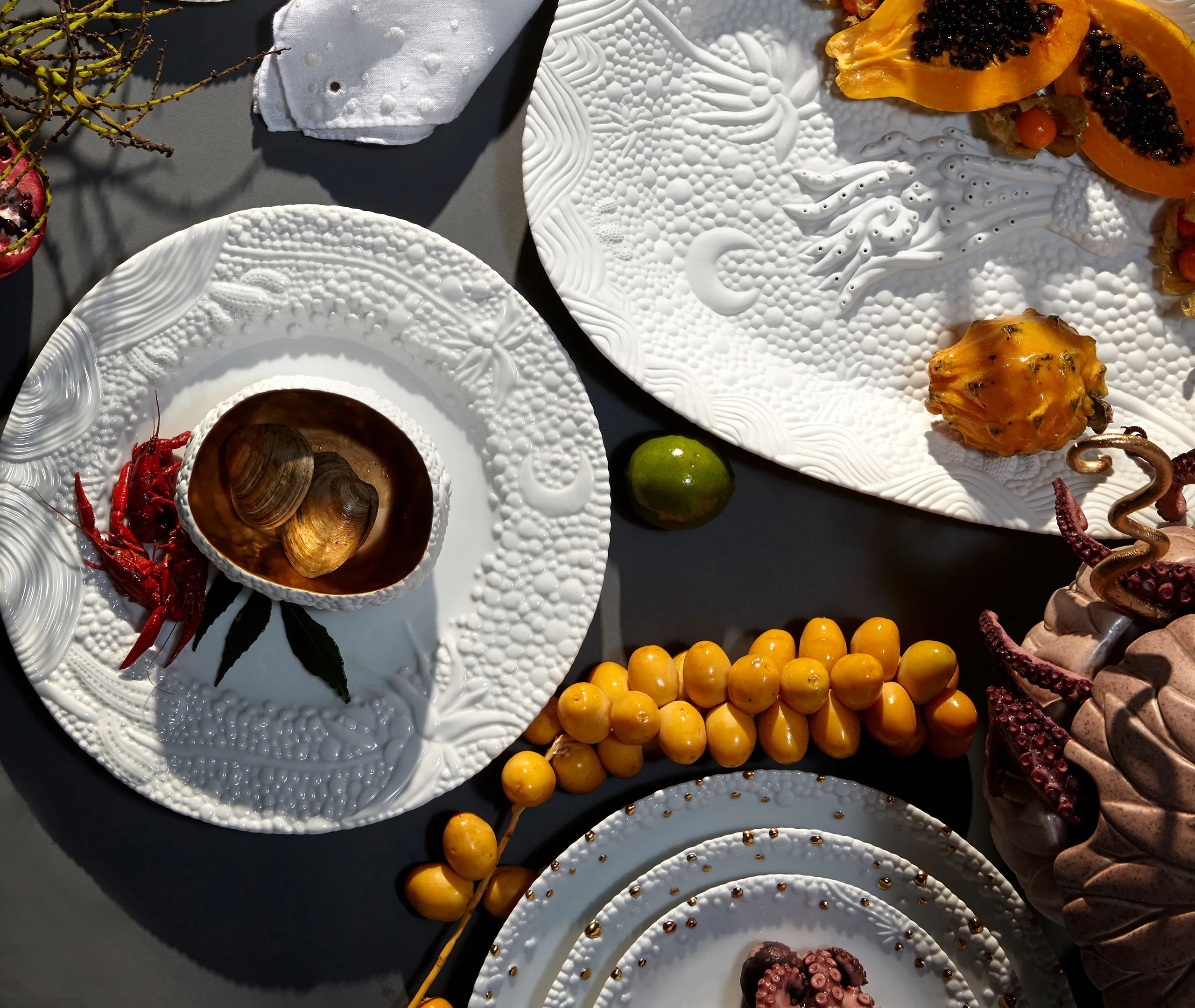 Oval Charger Plate with Raised Pattern - White, Porcelain