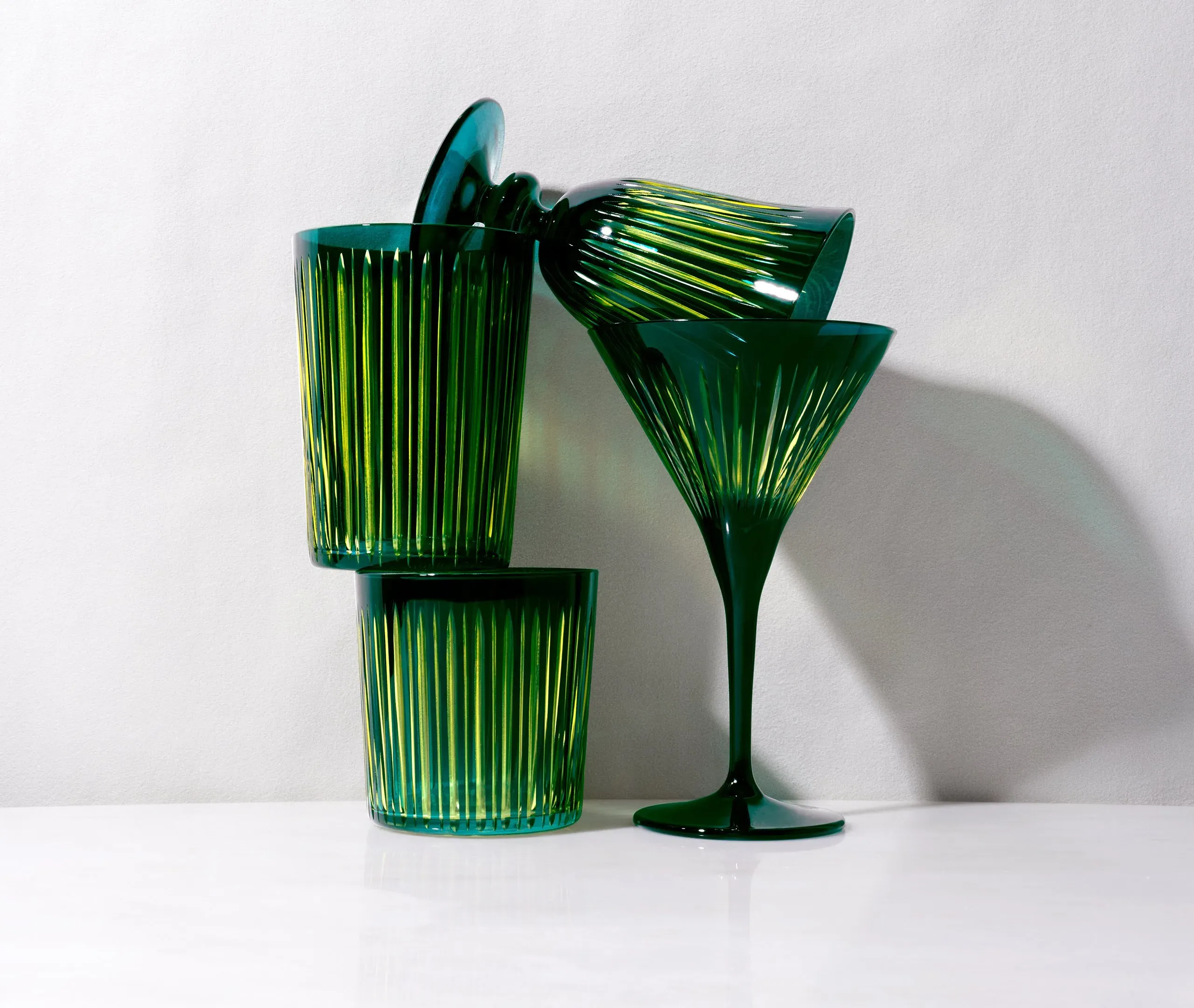 Prism Martini Glass Set of Four - Green, Glass