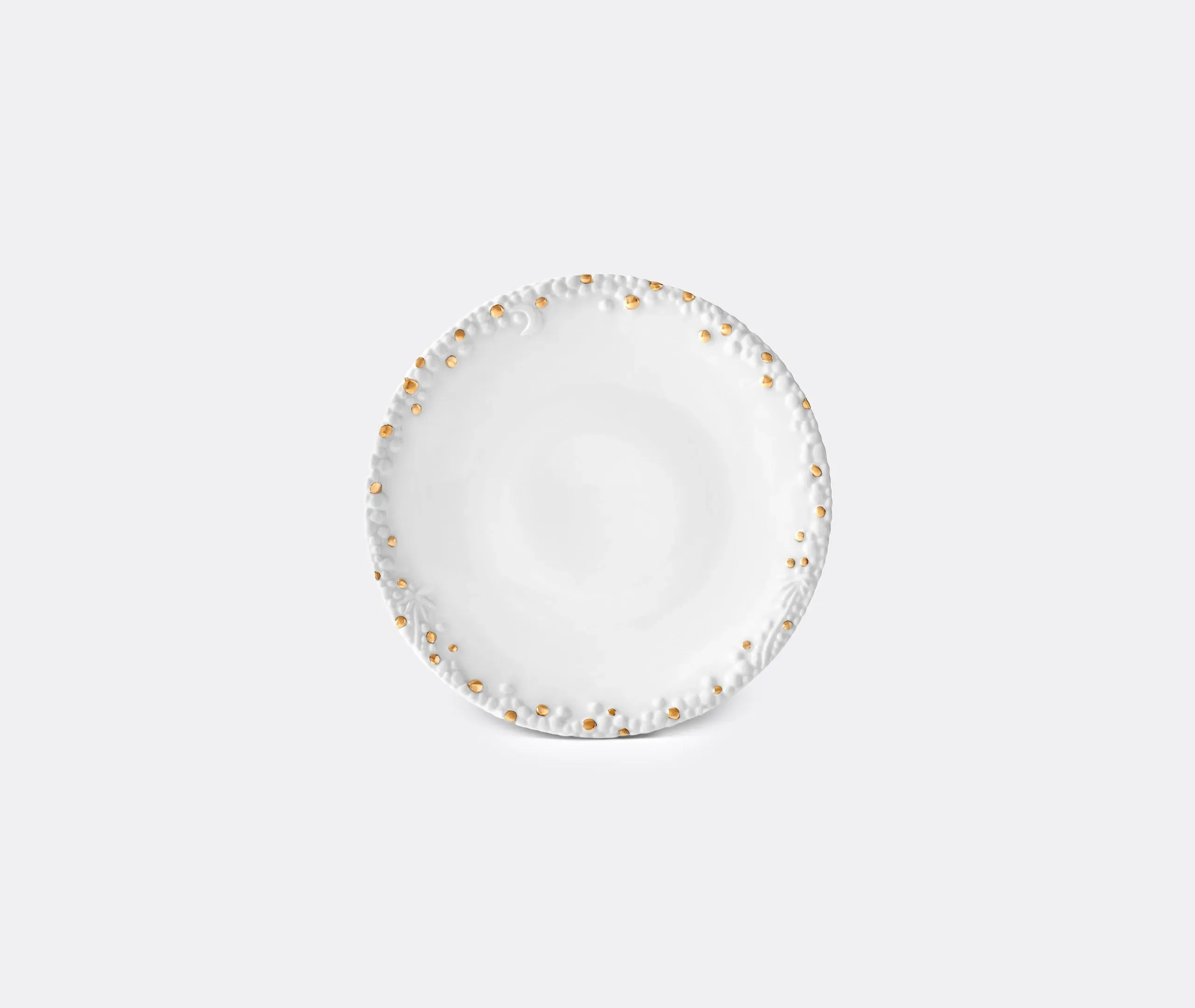 Round Dessert Plate with Gold Rim - White, Porcelain