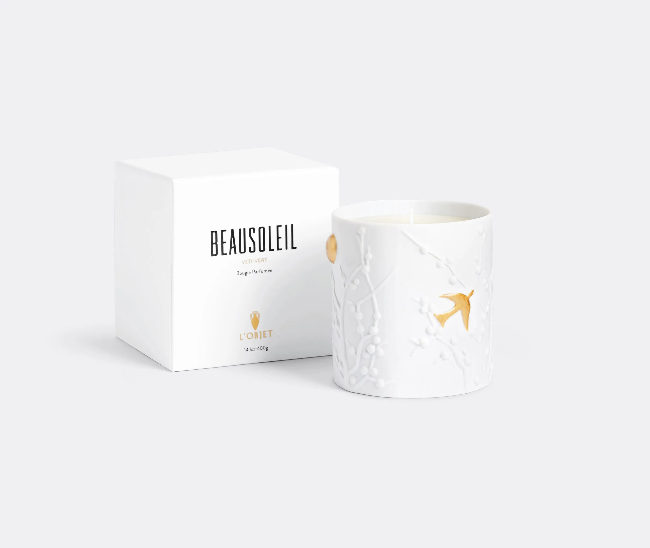 Scented Candle with Branch Design - White, Porcelain