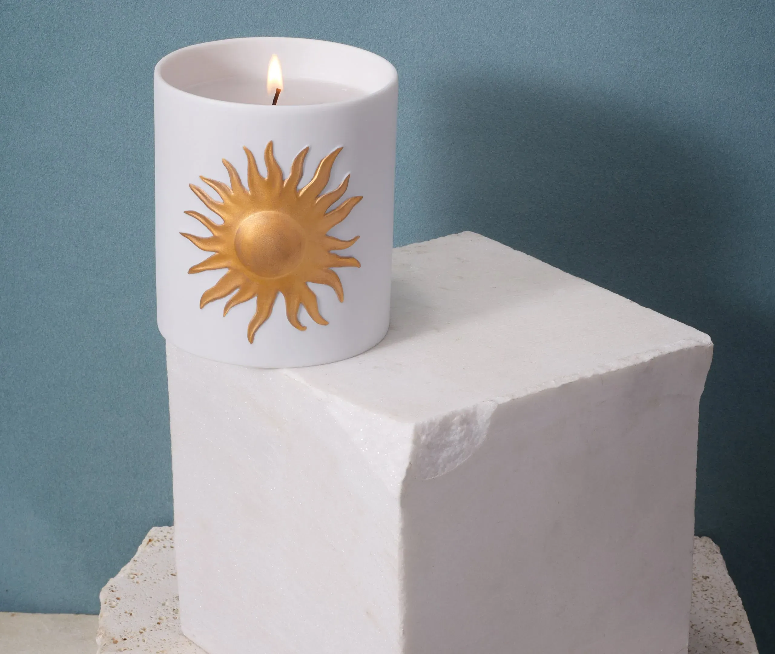 Scented Candle with Solar Motif - White, Porcelain
