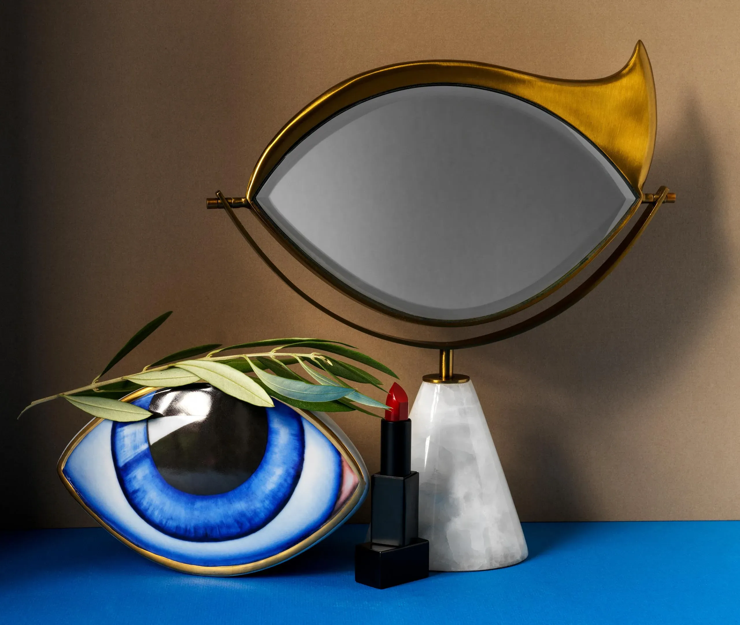 Vanity Mirror with Eye Design - Gold, Marble