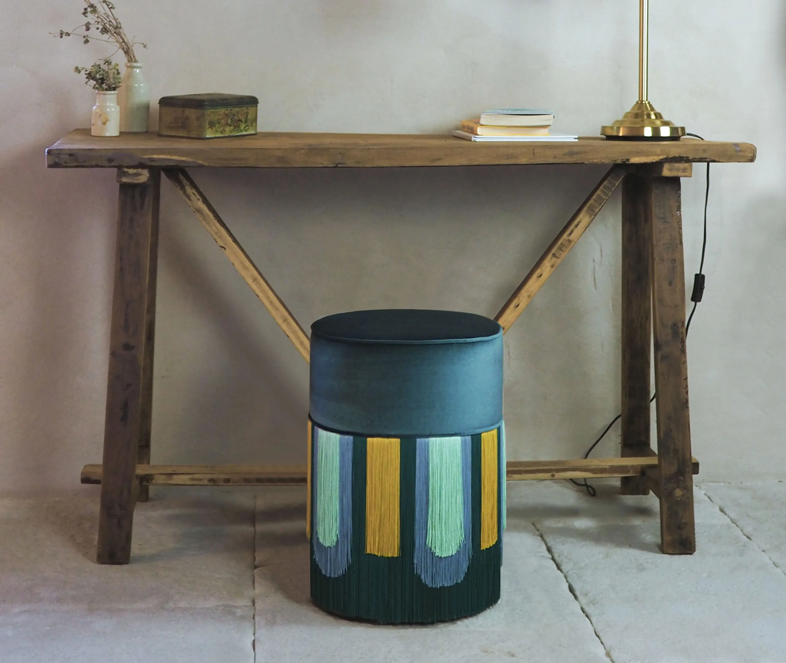 Geometric Ottoman with Tailored Design - Green