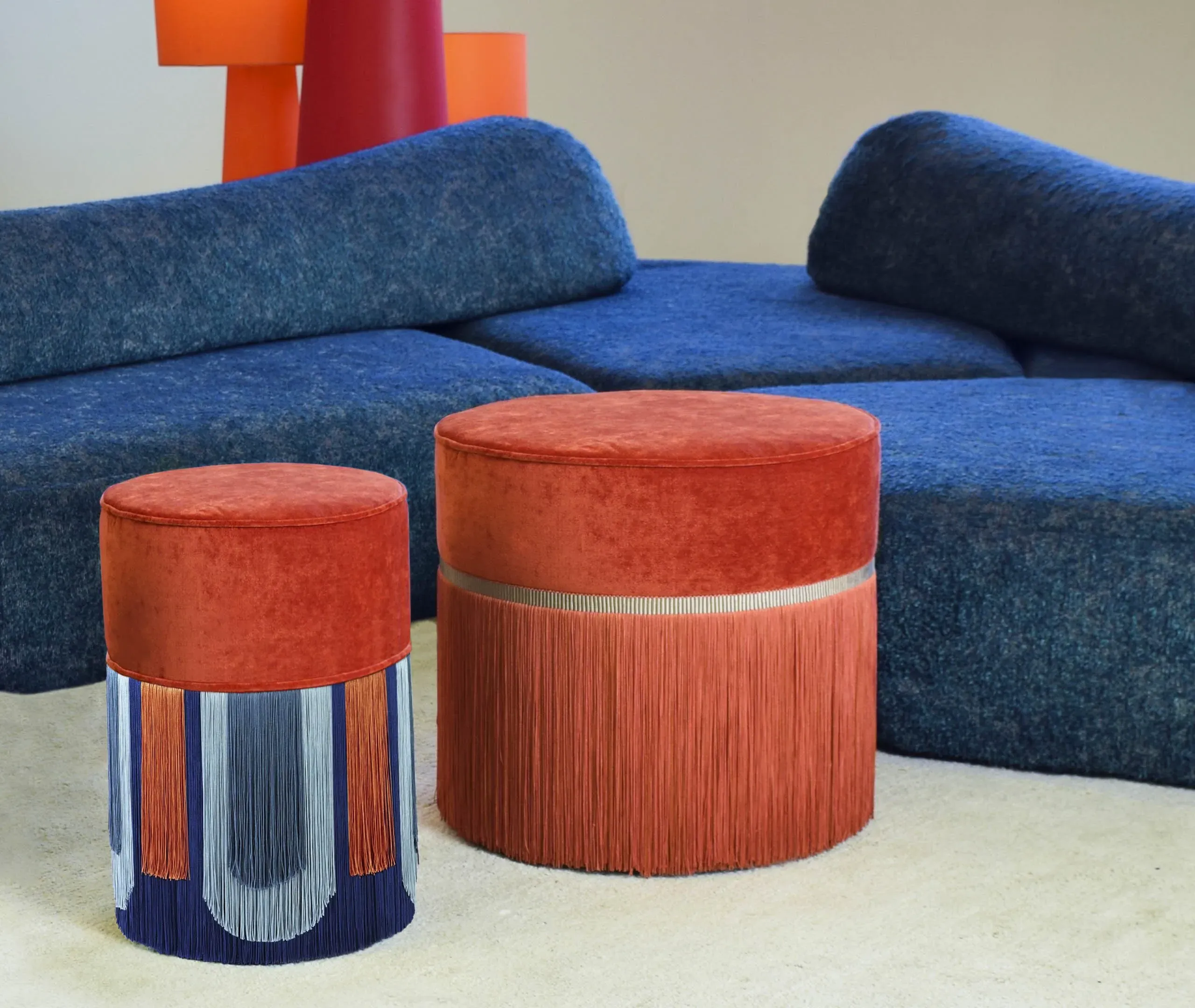 Geometric Ottoman with Tailored Design - Orange