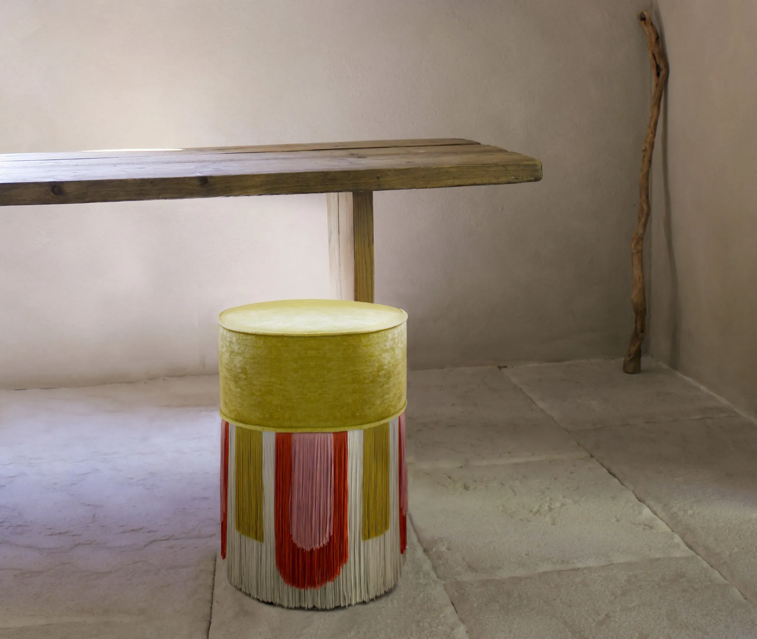 Geometric Ottoman with Tailored Design - Yellow