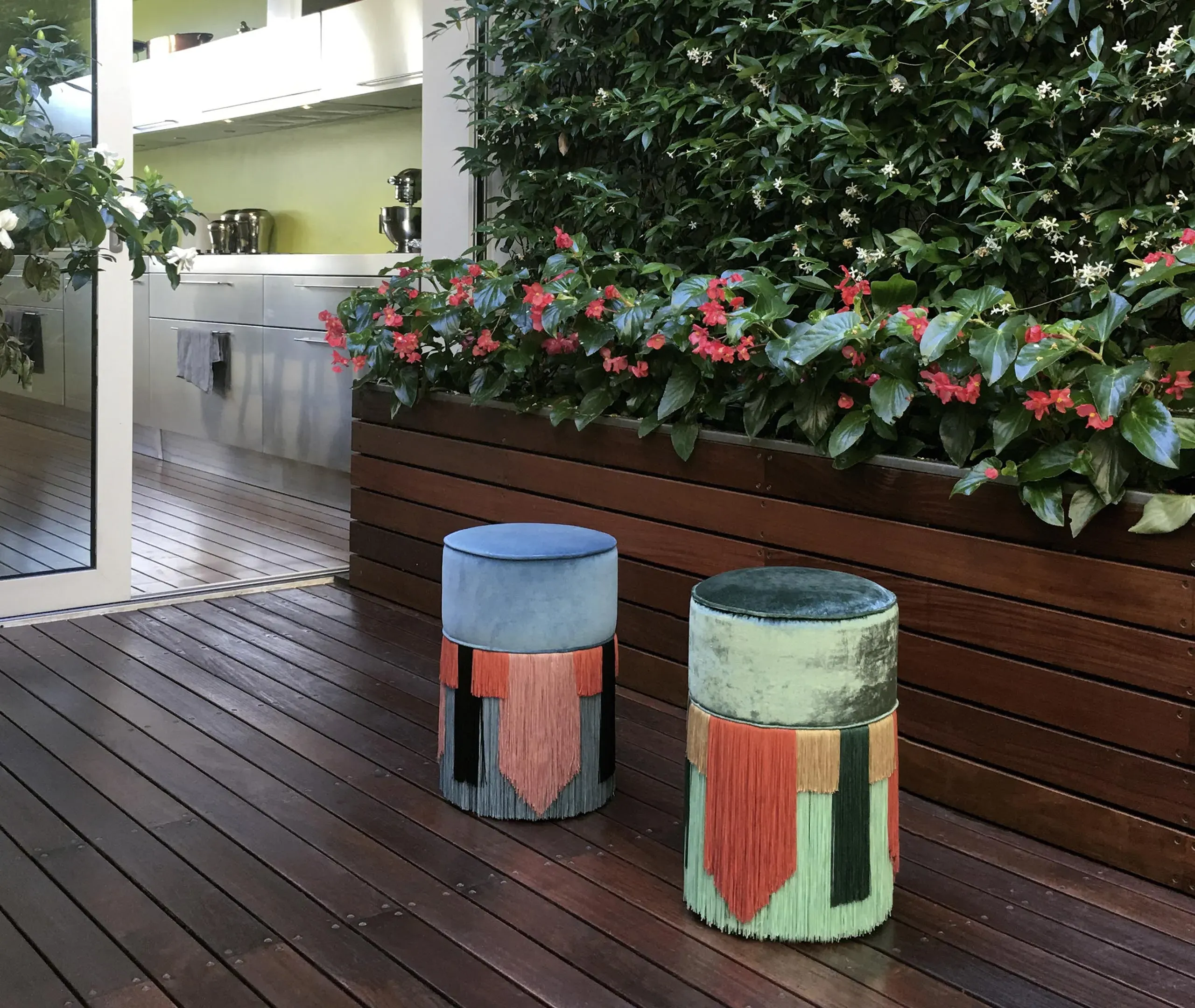 Geometric Ottoman with Tie Pattern - Green