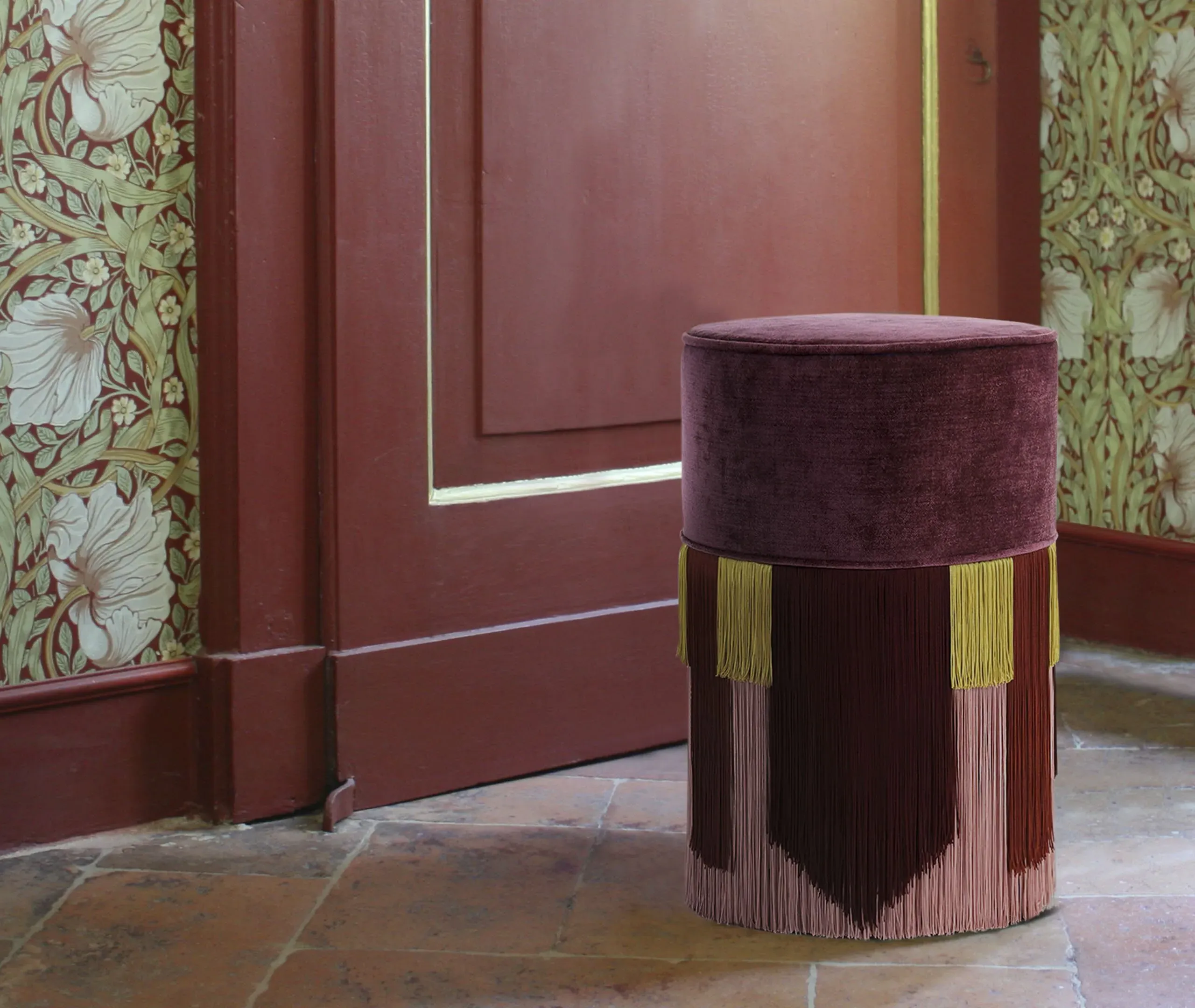 Geometric Ottoman with Tie Pattern - Purple