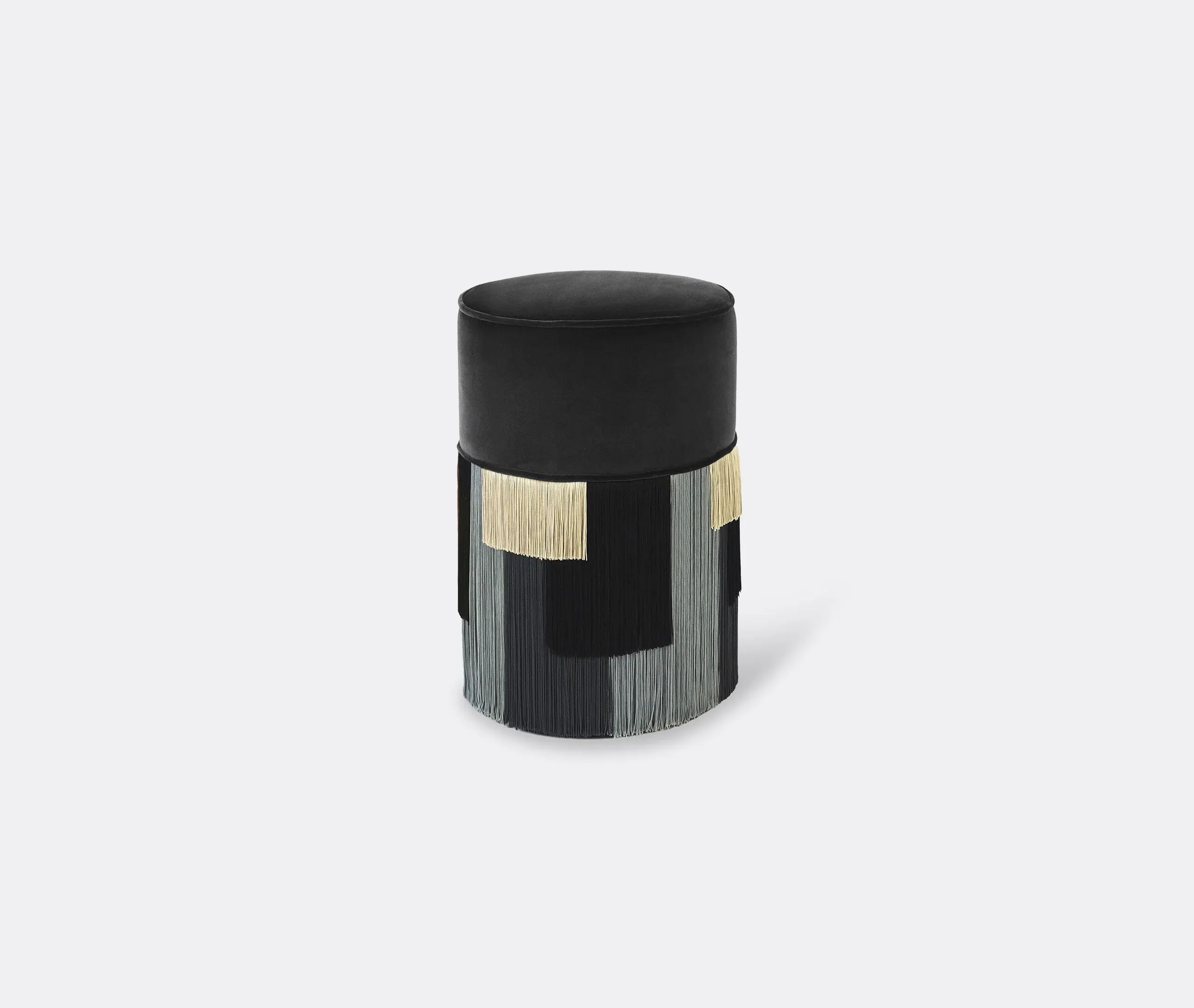 Geometric Stripe Ottoman - Grey, Fabric