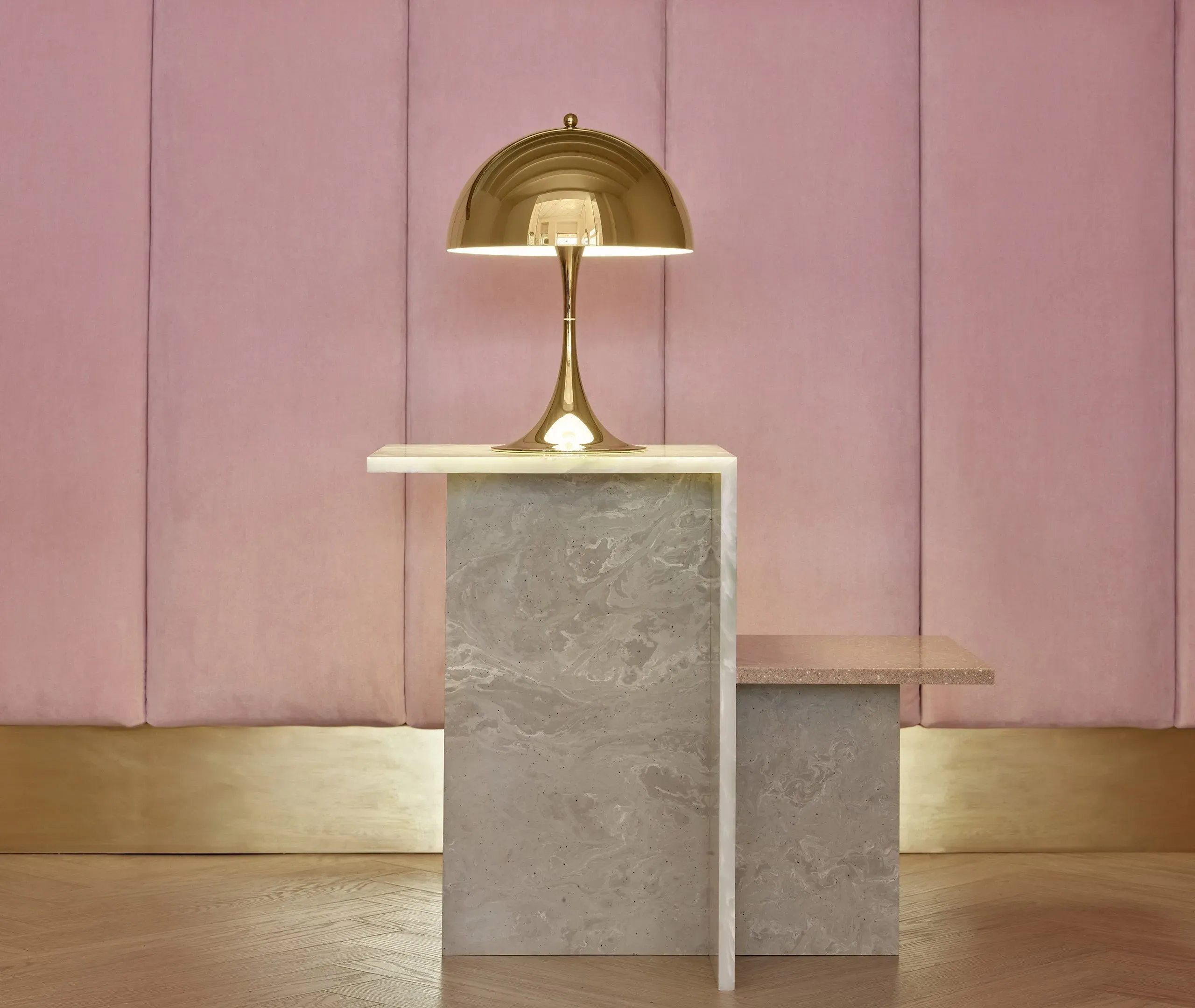 LED Table Lamp with Hemispherical Shade - Brass
