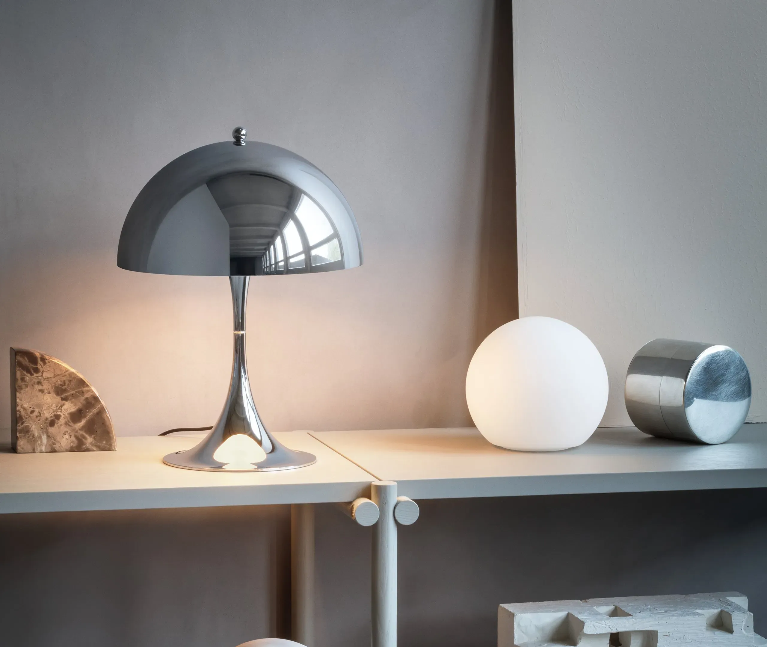 LED Table Lamp with Hemispherical Shade - Chrome
