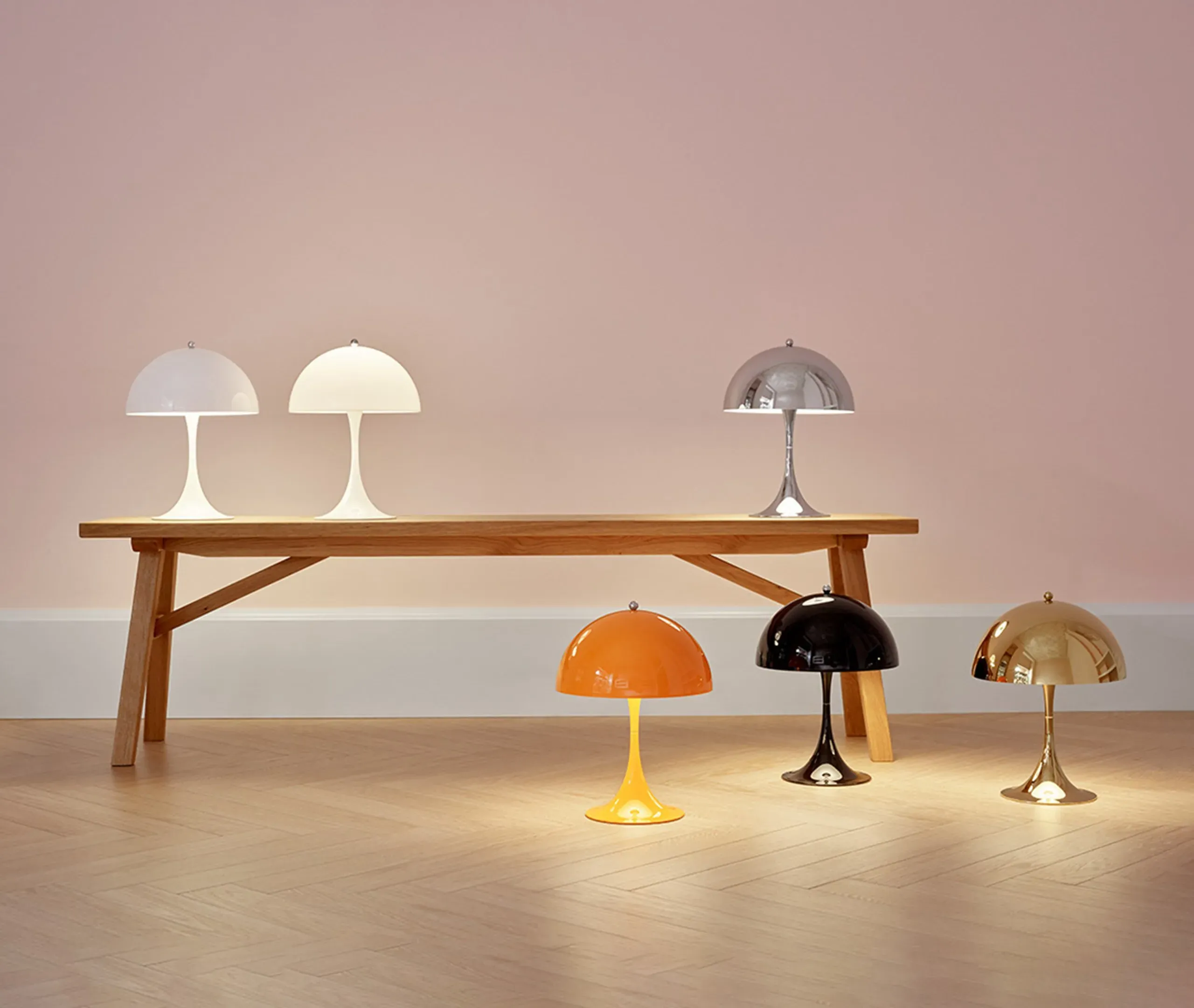 LED Table Lamp with Hemispherical Shade - Orange
